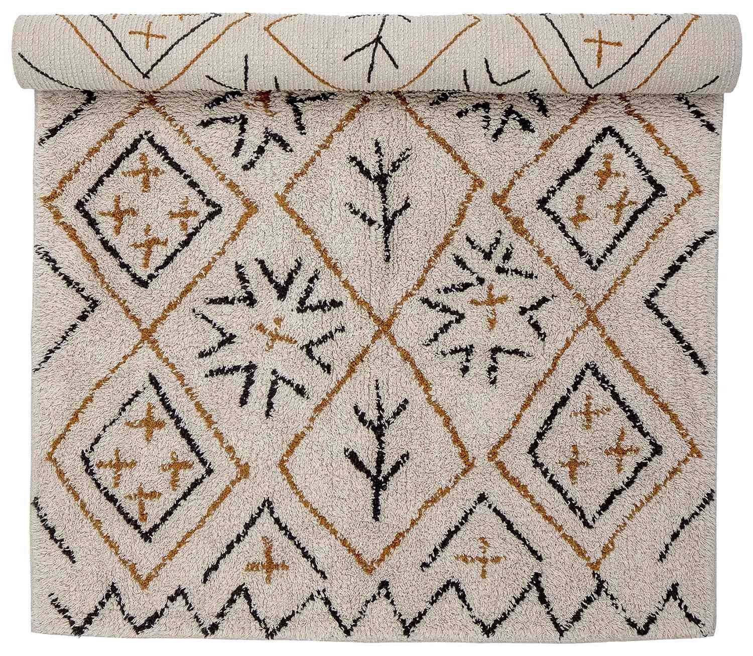 Teppich Baumwolle 90x150 cm natur mustard schwarz