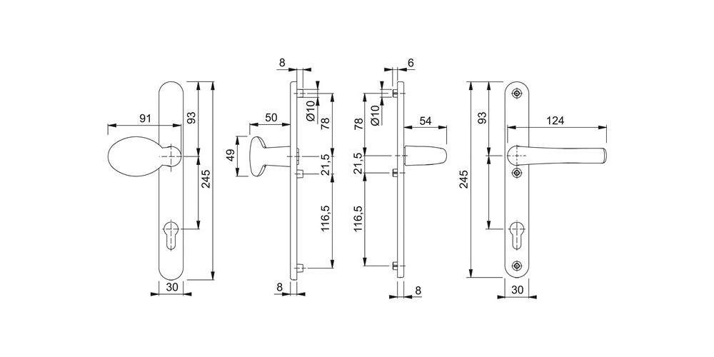 HOPPE Türbeschlag 57-62 76G/3346/1710RH für Tôkyô Aluminium mm F1 Profiltürgarnitur PZ Türstärke