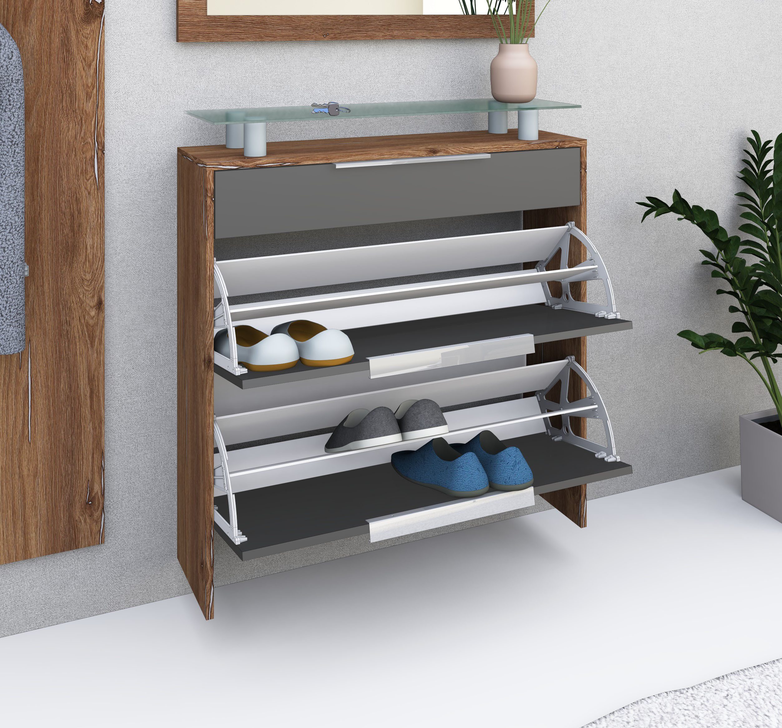borchardt Möbel Garderoben-Set Oliva, (3-tlg), mit hängendem Schuhschrank, Paneel und Spiegel