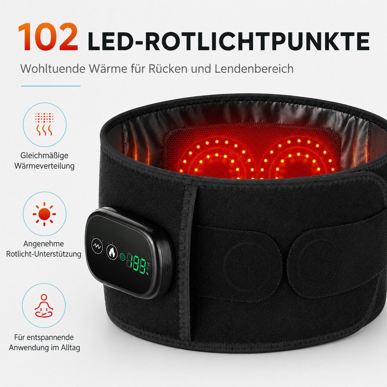 Tekoo Rücken Stützgürtel Rückengürtel mit Wärme & Massage, 5000mAh Akku, Kabellose Anwendung, 5000mAh Akku, 5 Temperaturstufen (45-65°C)