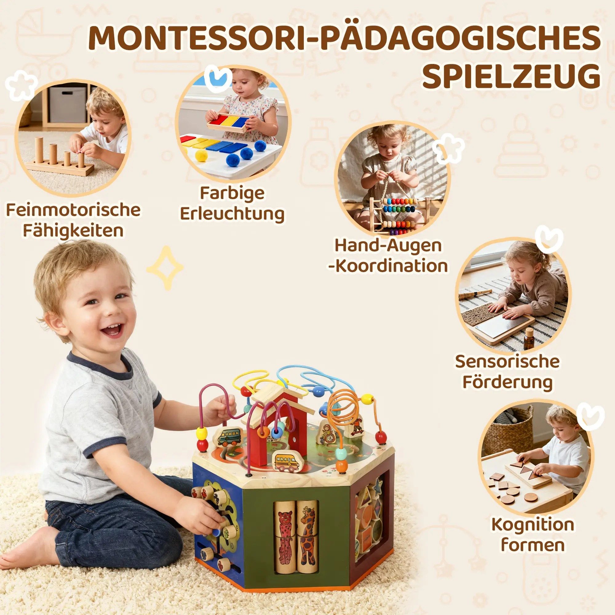 BlingBin Motorikwürfel 8-in-1 Aktivitätswürfel mit Motorikschleife, Perlenl günstig online kaufen