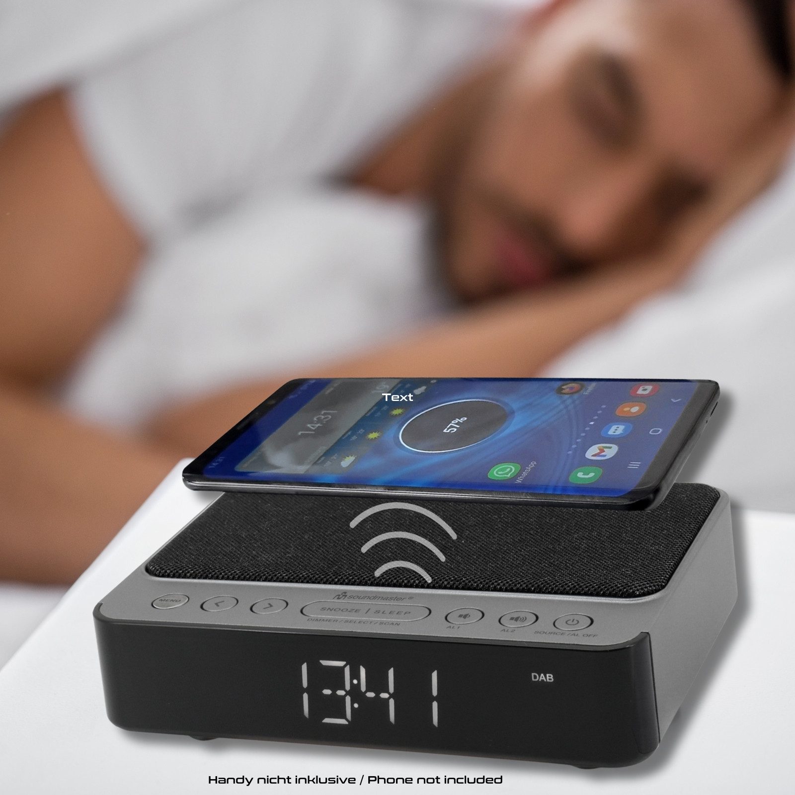 Soundmaster UR250AN DAB+ Radiowecker kabellose Ladestation dimmbar Nachtlicht Uhrenradio (DAB+, UKW-RDS, Kabellose Ladefunktion, Radiowecker, dimmbarer Display)