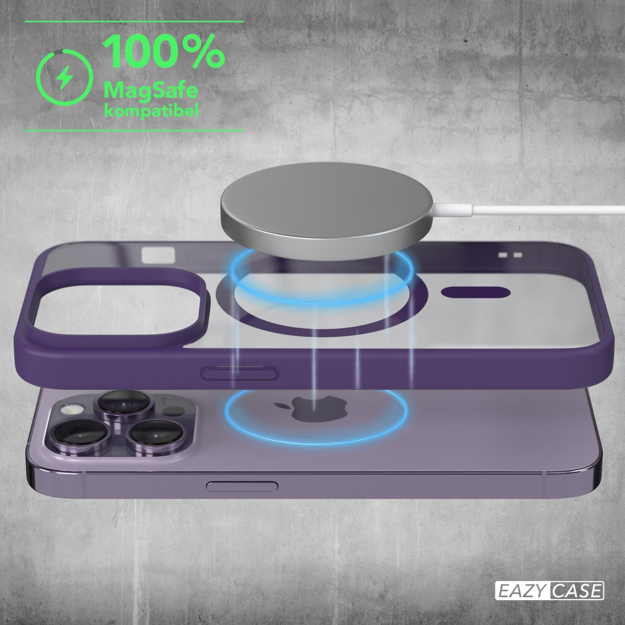 EAZY CASE Handyhülle Transparente Hülle mit MagSafe für iPhone 14 Pro 6,1 Zoll, Hülle mit Kameraschutz, Smart Case kompatibel mit Magsafe, Violett