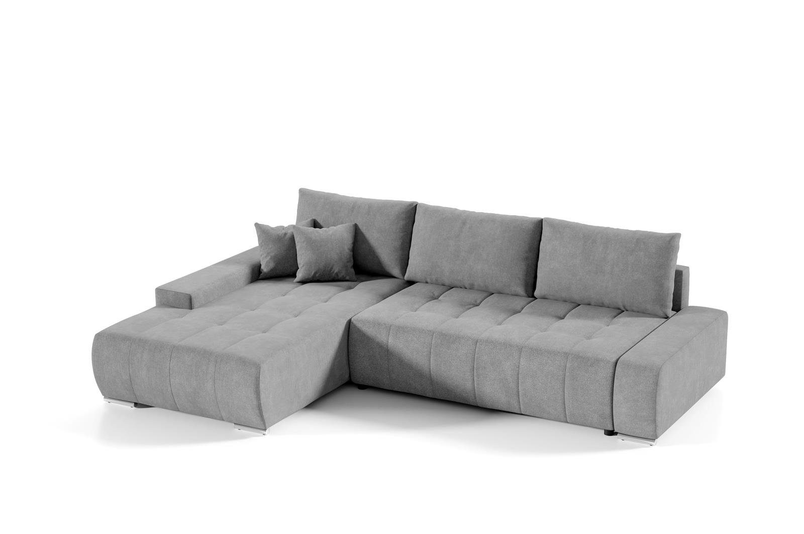 Bettkasten 15) Wohnzimmer Hellgrau mit Ecksofa Ecksofa DRACO (aston Couch Schlaffunktion, Beautysofa Sofa