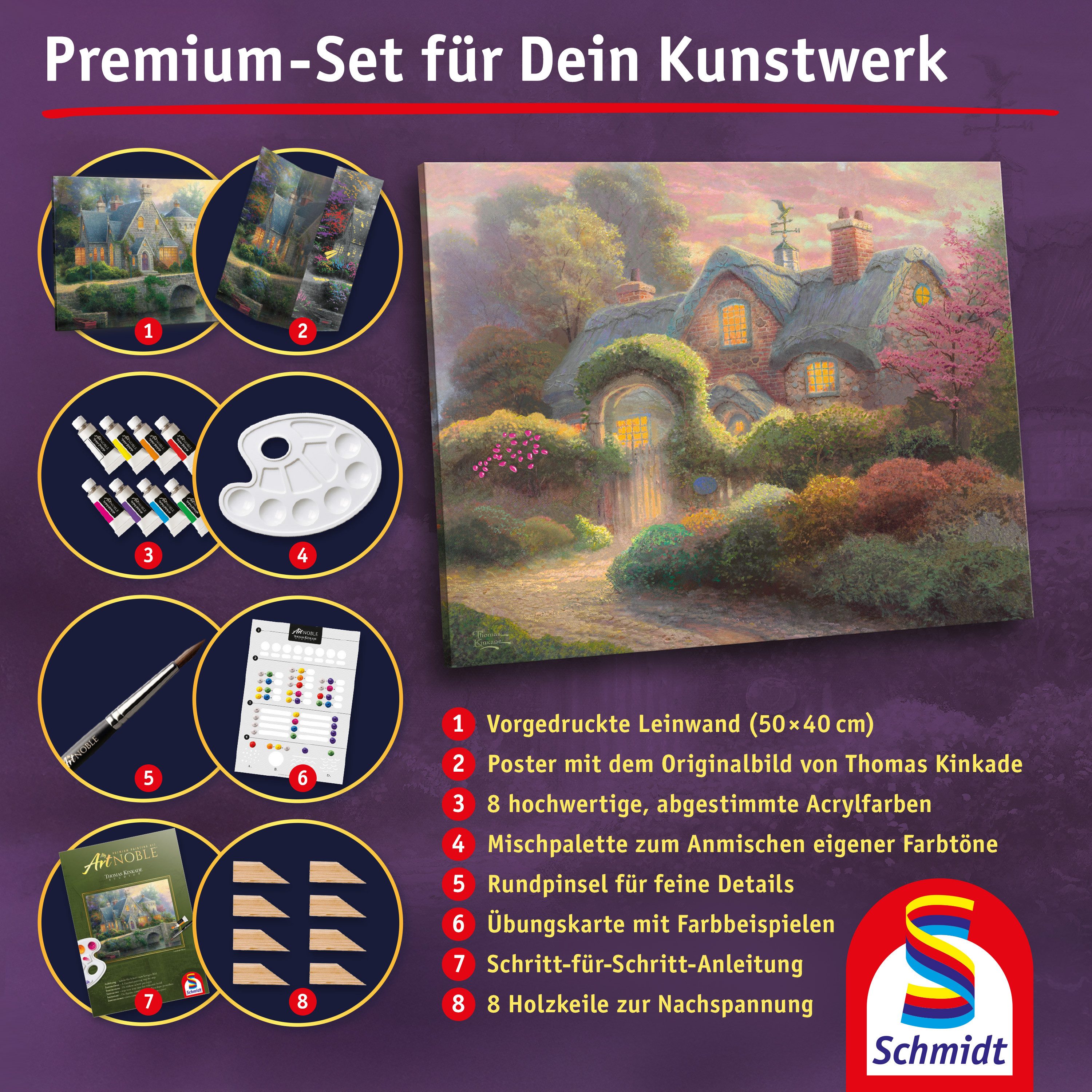 Schmidt Spiele Malvorlage MyArtNoble, Thomas Kinkade, Malset Rosebud Cottage