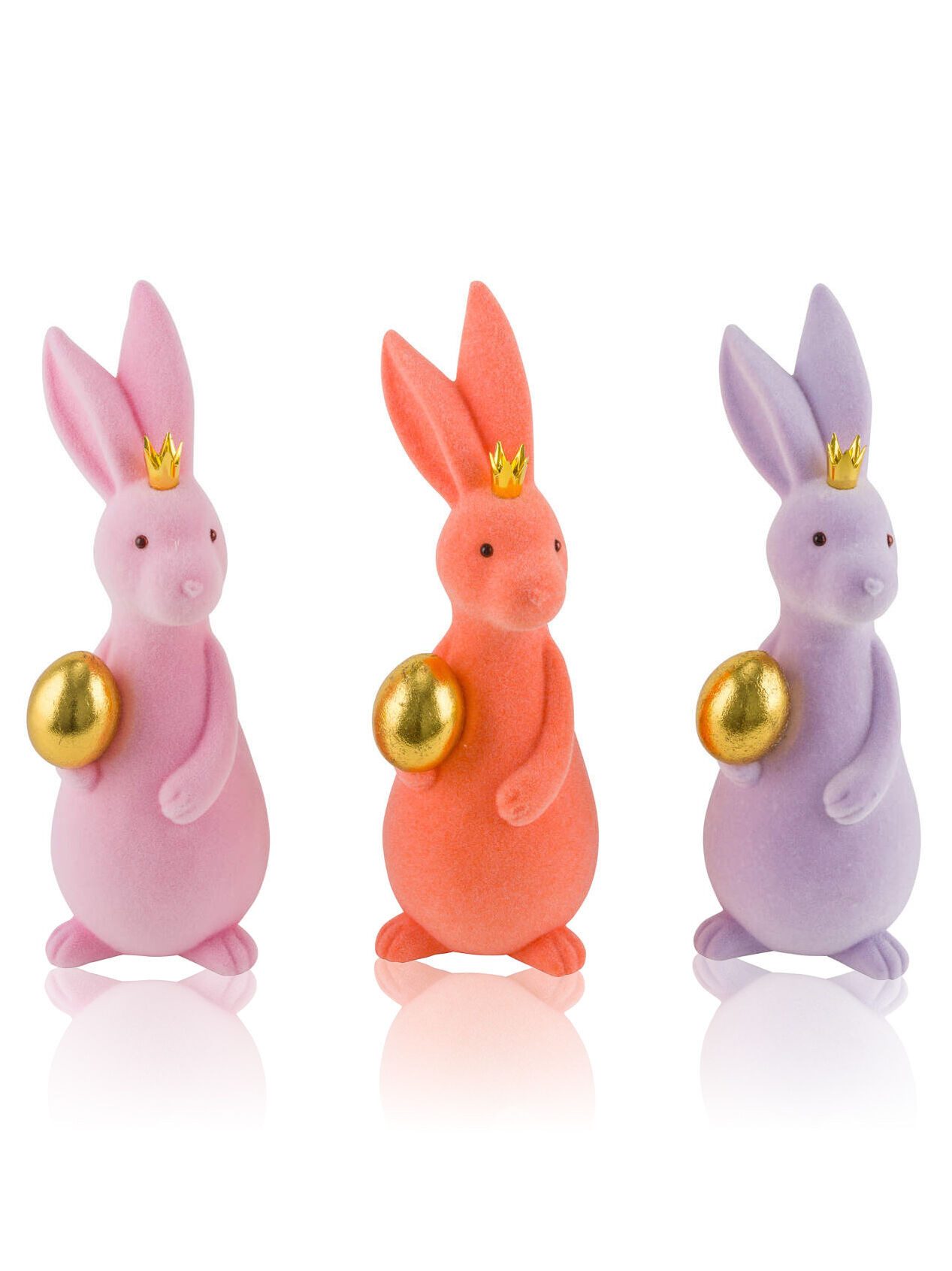 Dekorieren macht glücklich Dekoobjekt Osterhasen Figuren mit Ei, 3er-Set (3er-Set), für Tisch & Fensterbank, Osterhasen Figuren mit Ei 3er-Set