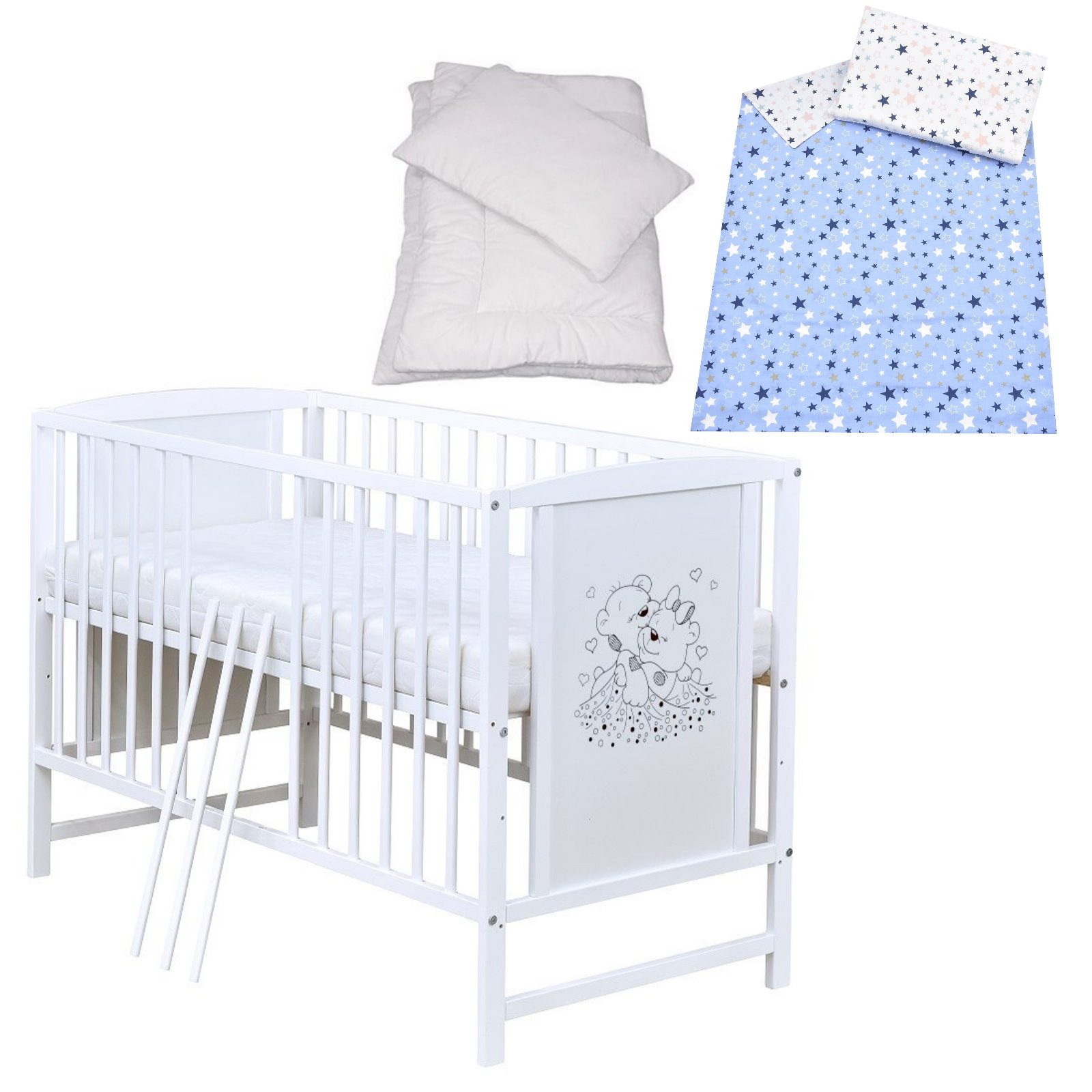 Baby-Delux Komplettbett Babybett Mia Komplettset, 7-tlg., Kinderbett 60x120 cm weiß, Bettset verschiedene Designs