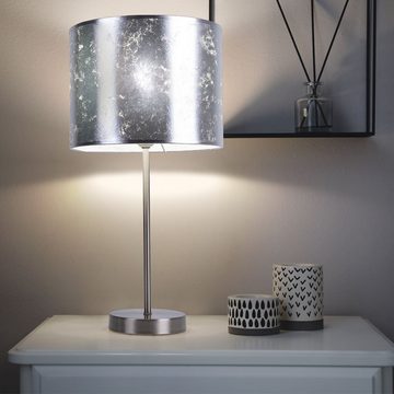 etc-shop LED Tischleuchte, Leuchtmittel inklusive, Warmweiß, Design Textil Tisch Leuchte Wohn Zimmer Lese Lampe silber metallic im