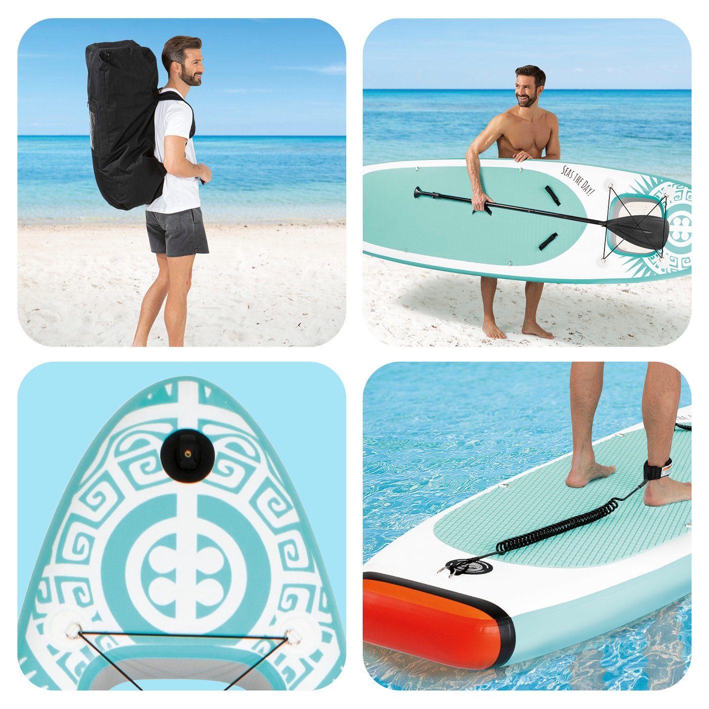 EASYmaxx Inflatable SUP-Board XXL Stand-Up Paddle-Board mit  Fenster/Guckloch 325 cm, komplett Set