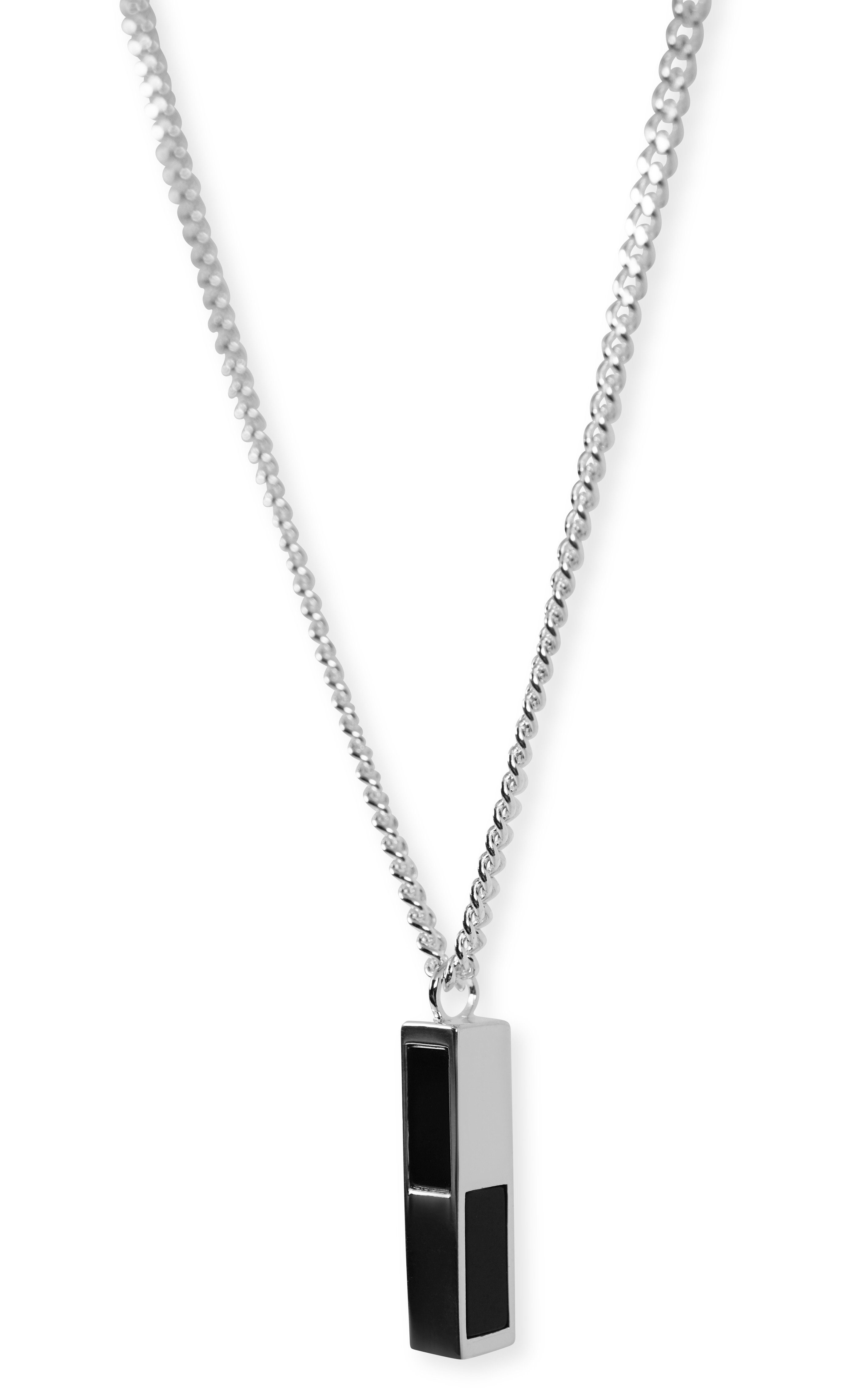 Sprezzi Fashion Kette mit Anhänger Herren Halskette 925 Silber mit Onyx  Cube Anhänger, massiv, robust