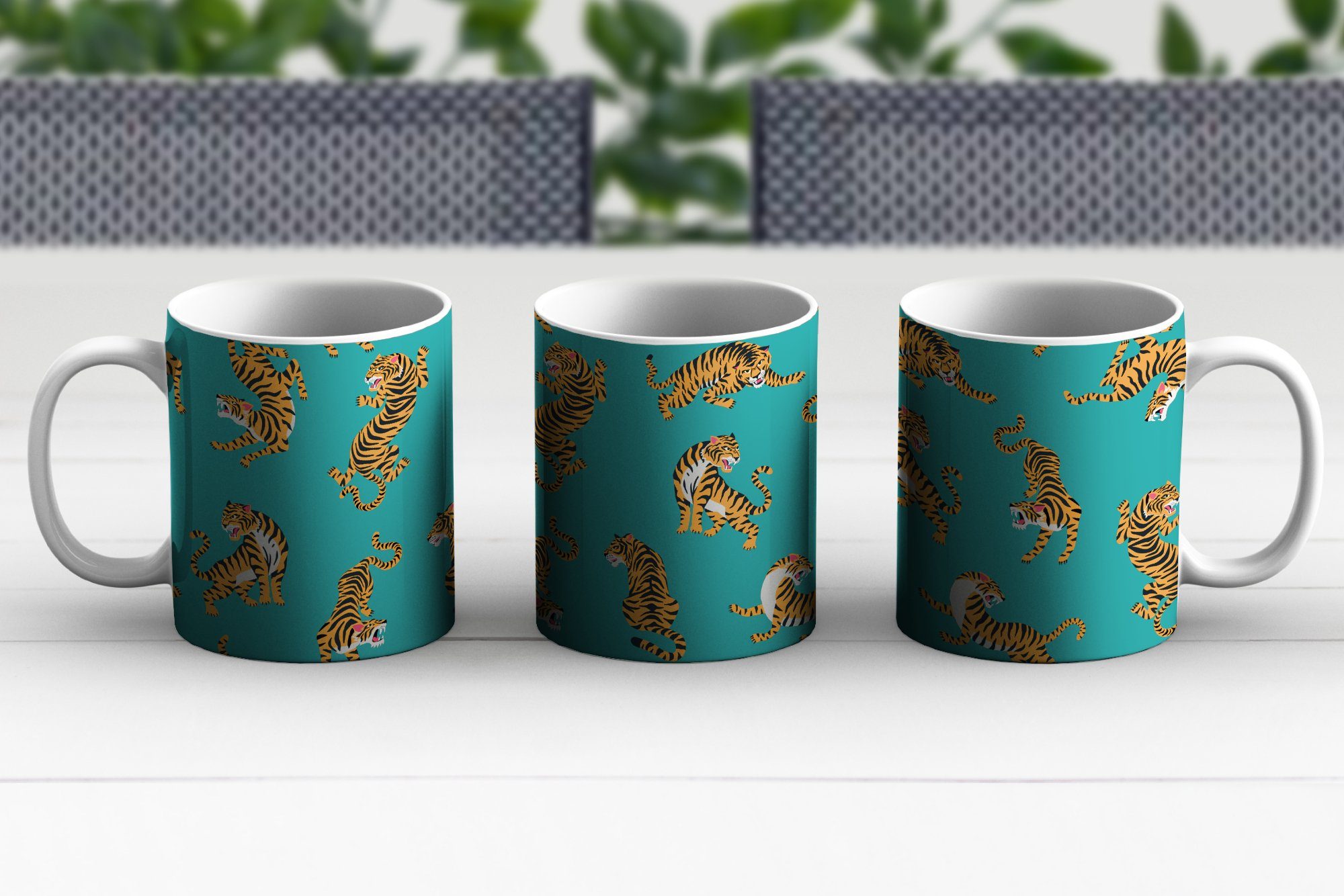MuchoWow Tasse Tigers - - Teetasse, Becher, Teetasse, Blau, Geschenk Keramik, Muster Kaffeetassen