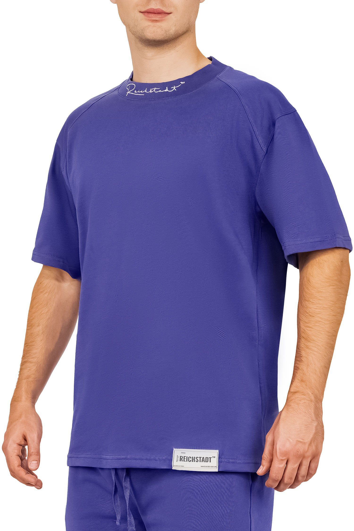 T-shirt mit Oversize-Shirt Lila am Casual Stitching 23RS041 Reichstadt (1-tlg) Kurzarm Kragen