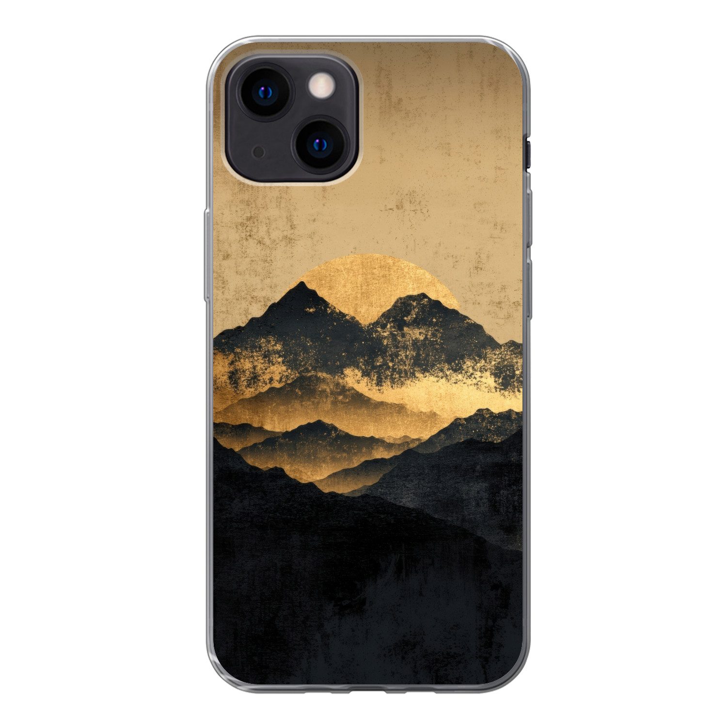 MuchoWow Handyhülle für Apple iPhone 13 mini Goldene Berge bei Mondschein, Smartphone-Bumper, Print, Handy Schutzhülle Dünn
