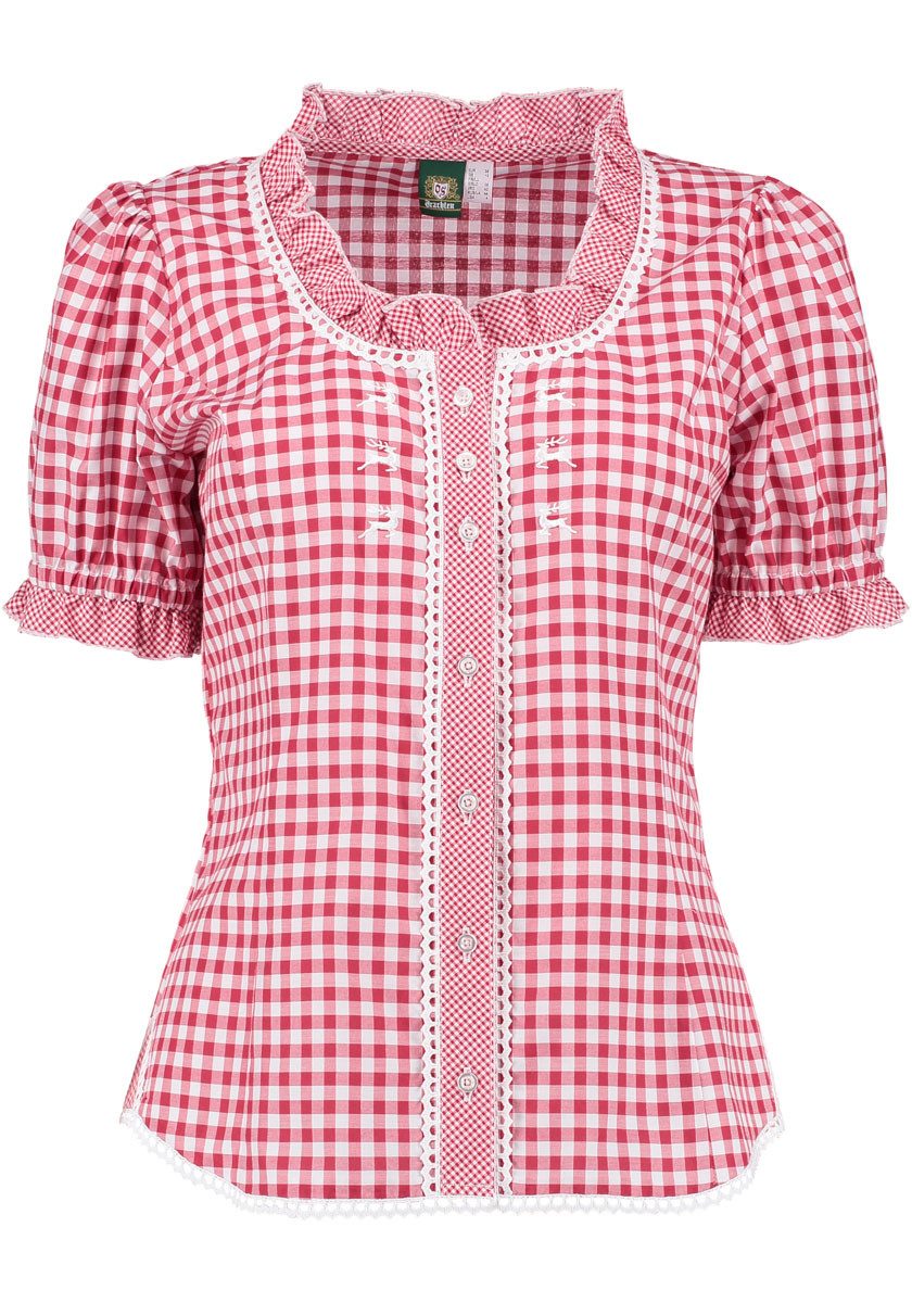 OS Trachten Trachtenbluse Poror Kurzarmbluse mit Rundhalsausschnitt mit Rüs günstig online kaufen