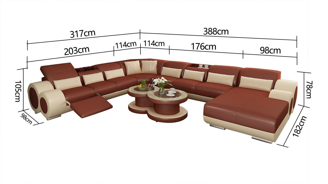Braun Design Sofa Ecksofa mit JVmoebel Wohnlandschaft Garnitur Eck Ecksofa USB Couch Modern