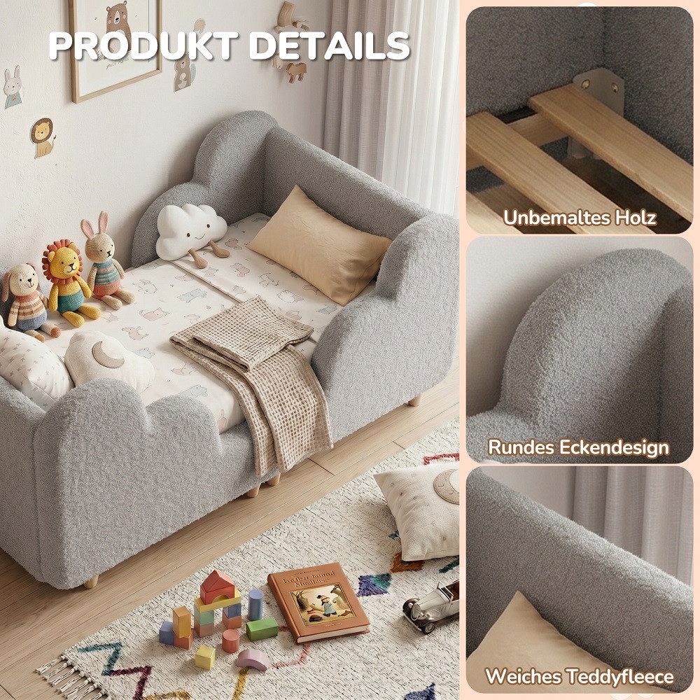 Meulbaty Kinderbett mit weichem Bodenbettgestell, extra breites Sicherheitsbett (1-tlg), für Mädchen und Jungen, ohne Matratze, 140 x 70 cm – Bild 2 von 5