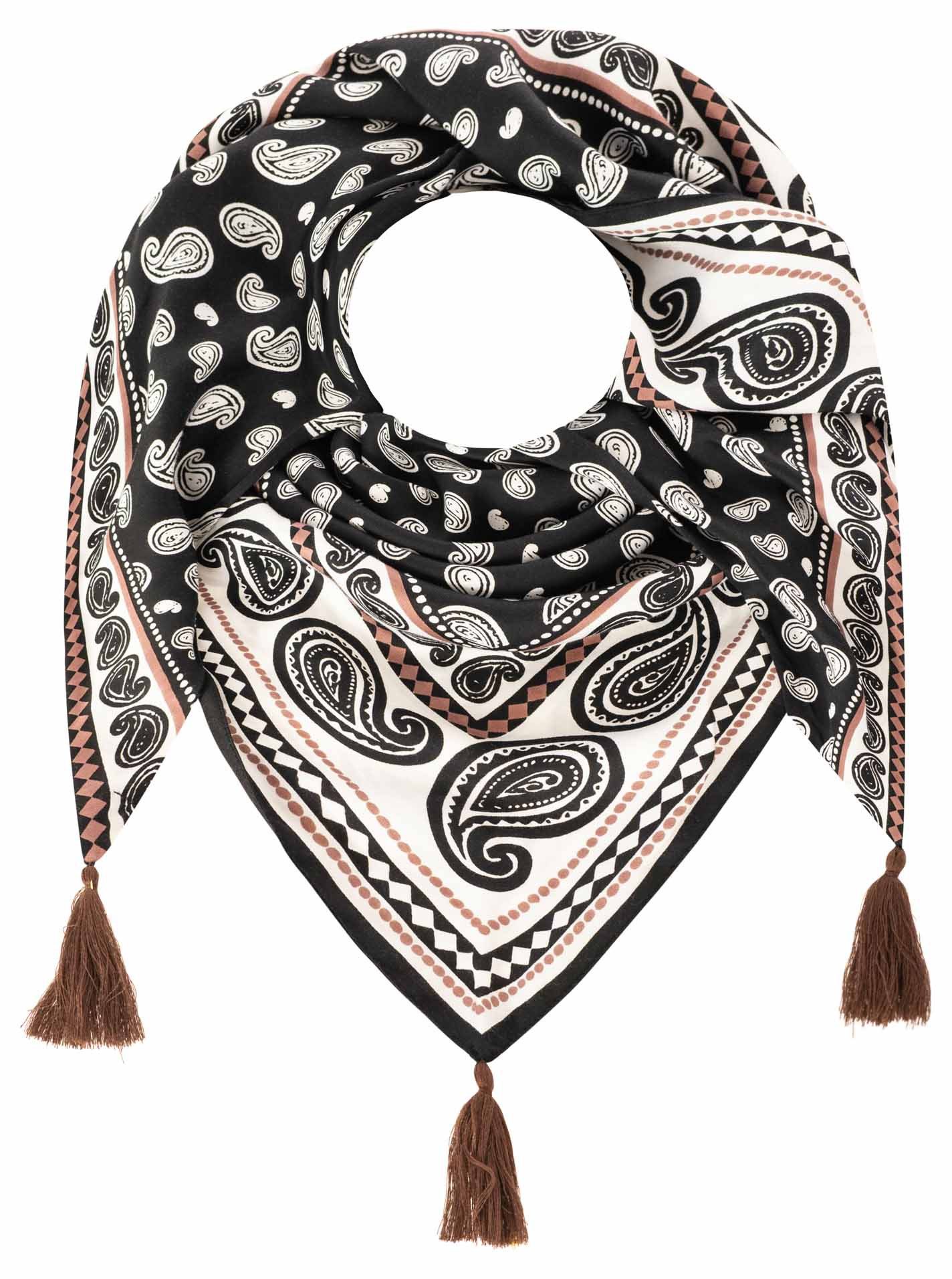 Zwillingsherz Dreieckstuch "Geometric Paisley", geometrisches Muster mit Paisley, Tasseln, glänzende Oberfläche