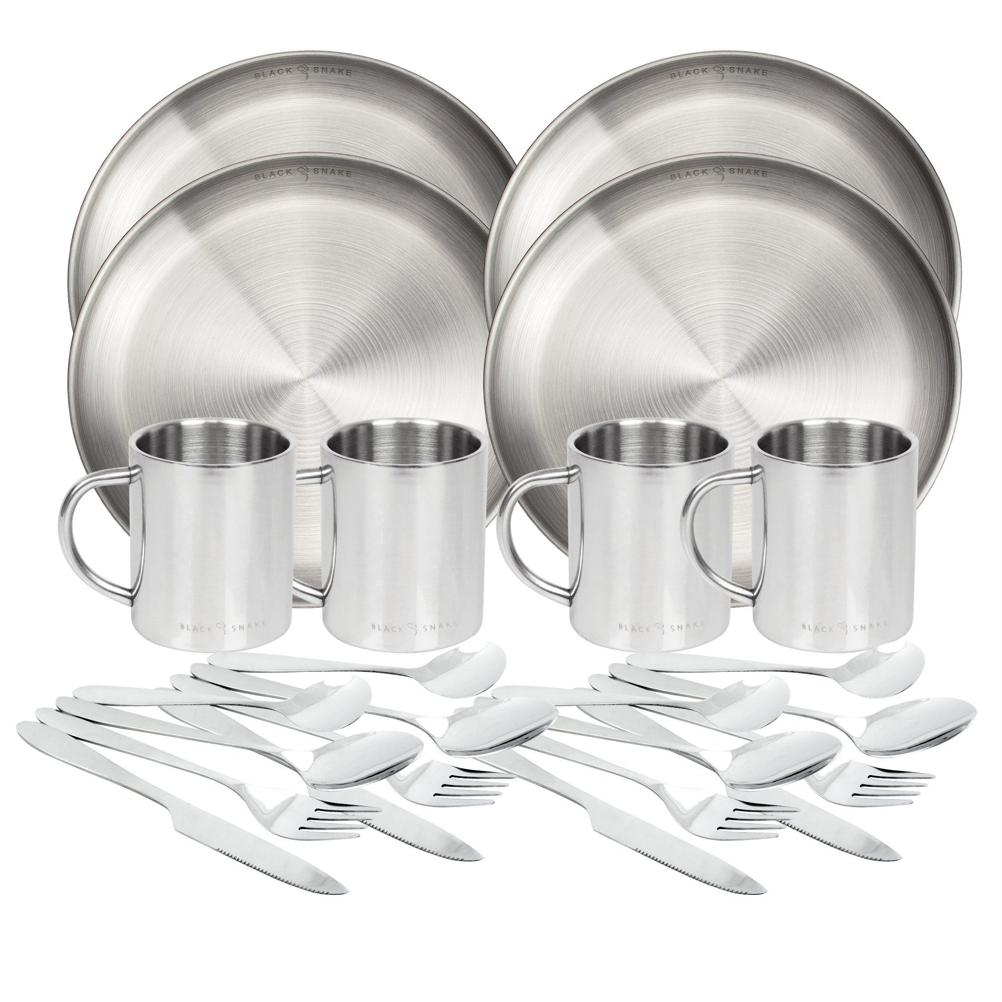 Geschirr-Set flacher Camping Teller mit Besteck und Tasse