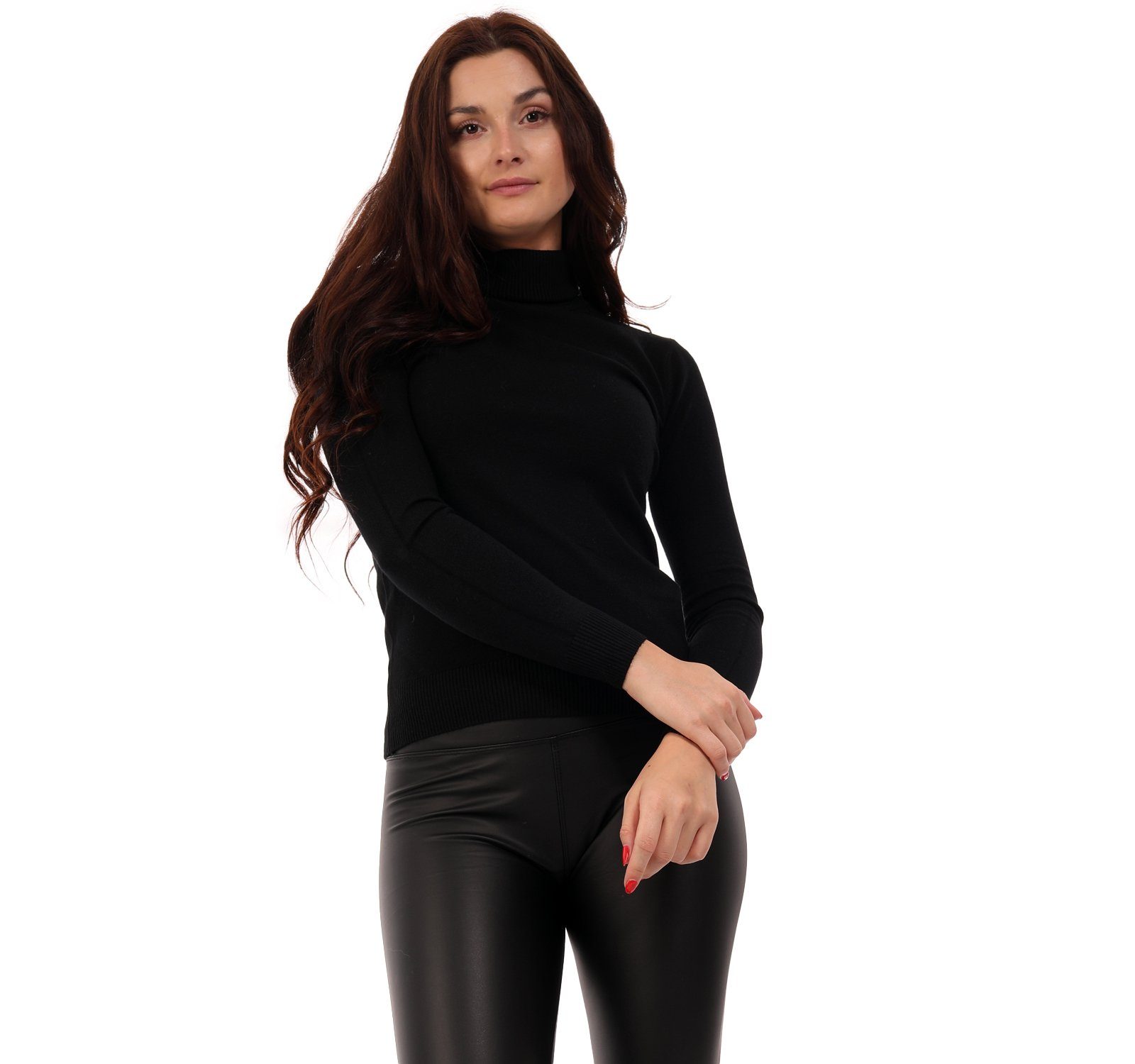 Style Pullover & Elegant Fashion Rolli Casual casual (1-tlg) Rollkragen Freizeit Rollkragenpullover schwarz YC Basic