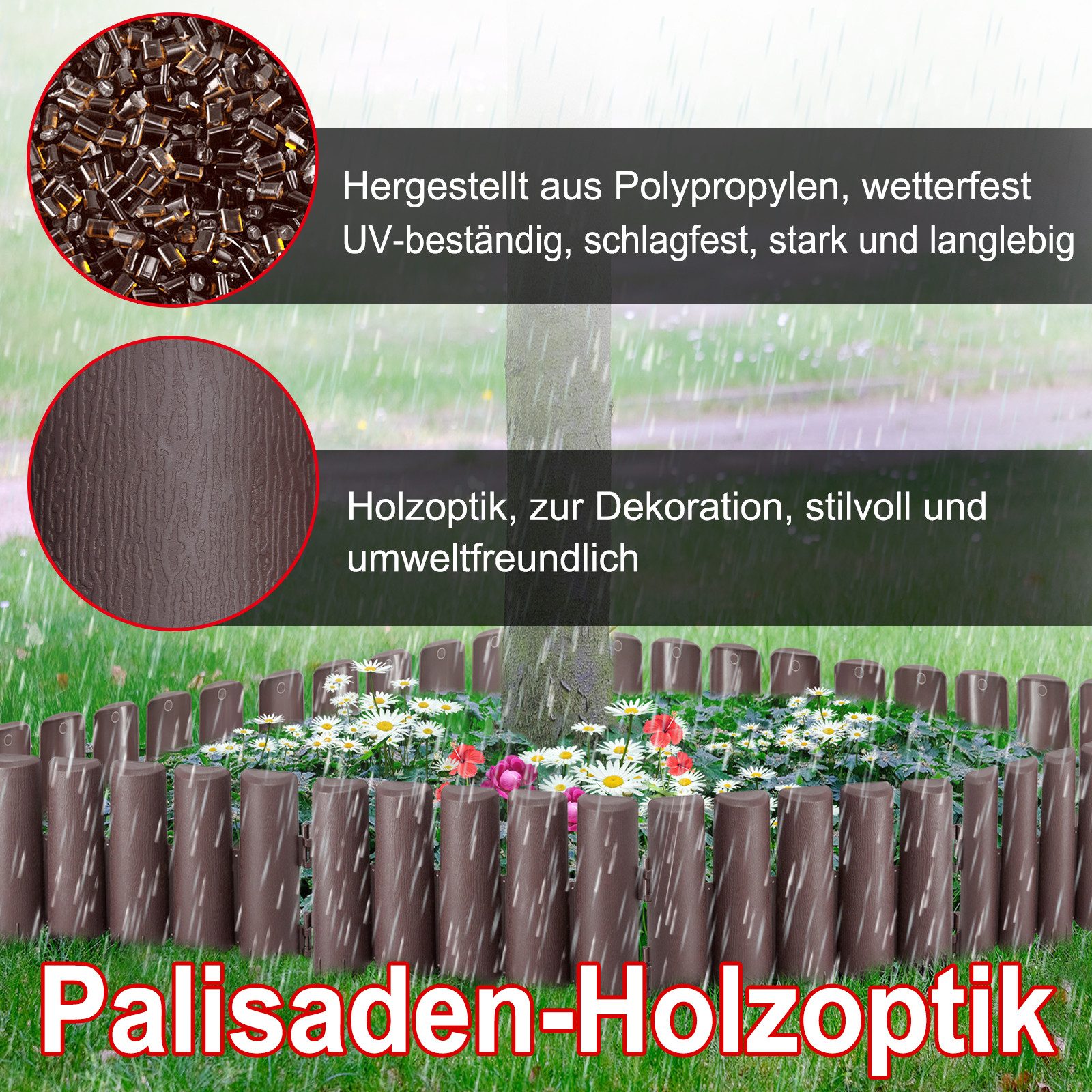 FIVMEN Rasenkante Rasenkante Mähkante Randsteine Kunststoff Beeteinfassung, Kunststoff Beetumrandung Gartenzaun Pro Element 28cm x 24cm – Bild 4 von 5
