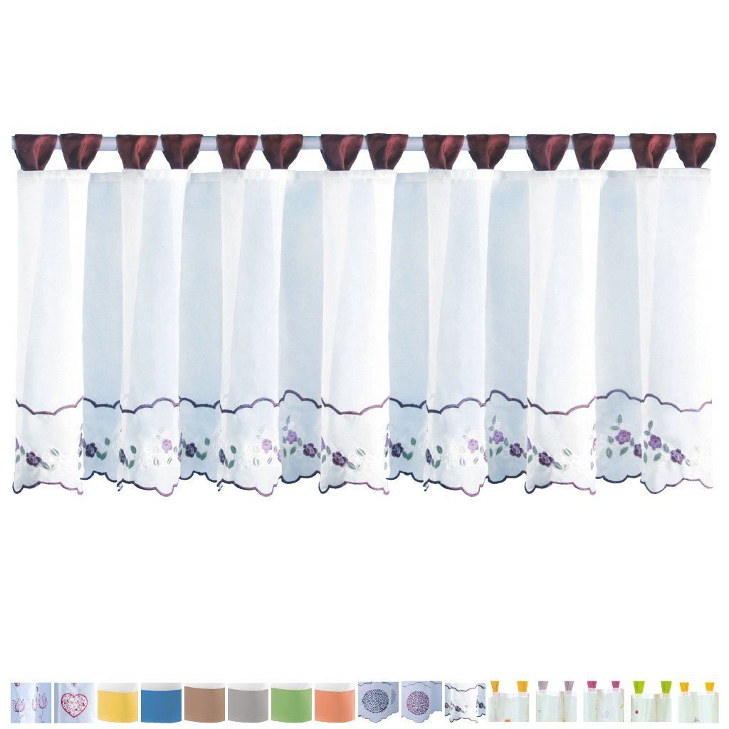 Schlaufen, vielen Transparente Weinrot (BxL), transparent, Bistrogardine Vorhang, Küchengardine mit Voile, 150cm in Schlaufen, Farben x Blumen 45cm Arsvita,