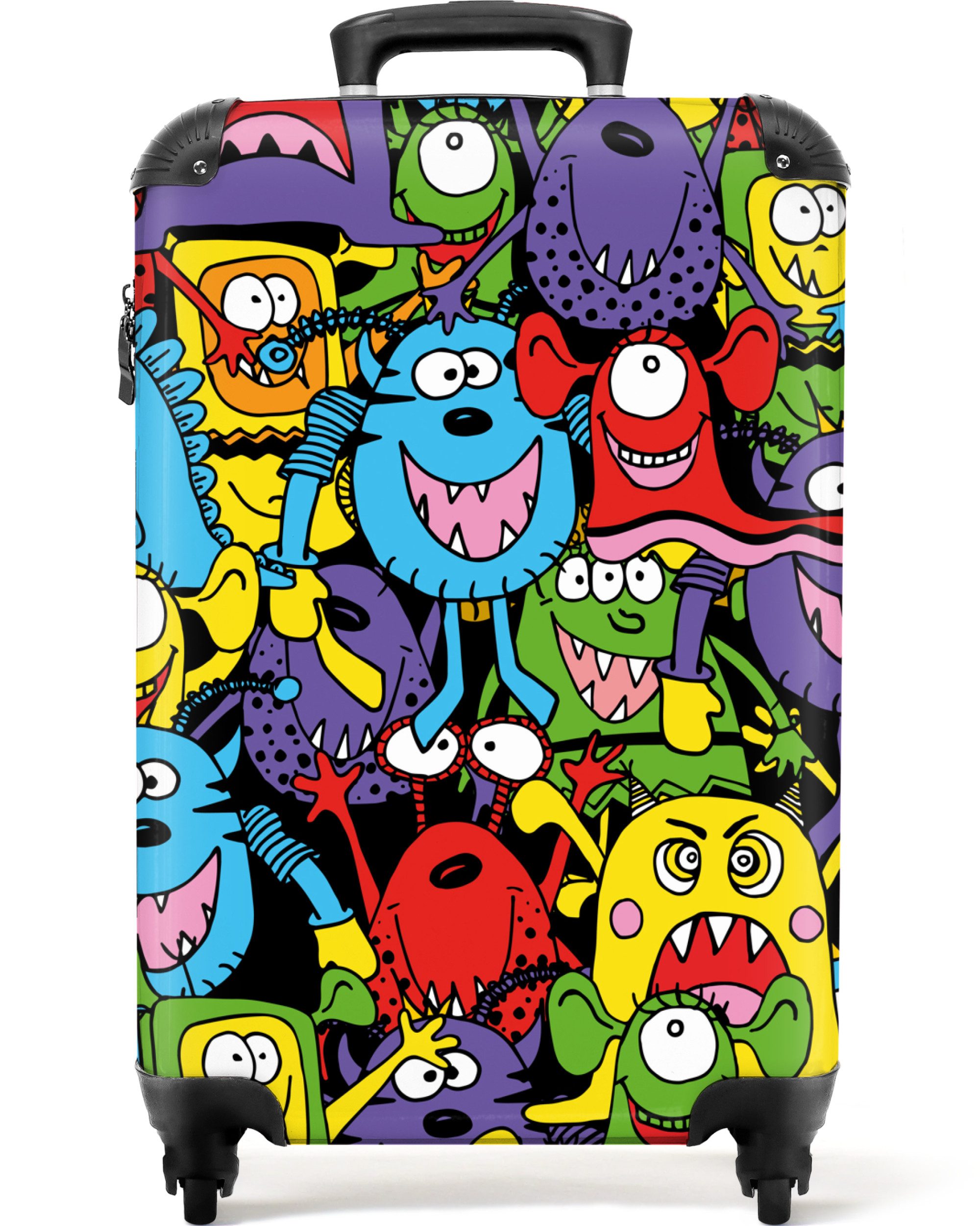 NoBoringSuitcases.com© Kinderkoffer Muster - Monster - Lustig - Abstrakt - Mädchen - Jungen 55x35x20cm, 4 Rollen, Kinder Koffer Klein, Trolley Handgepäck, Reisekoffer