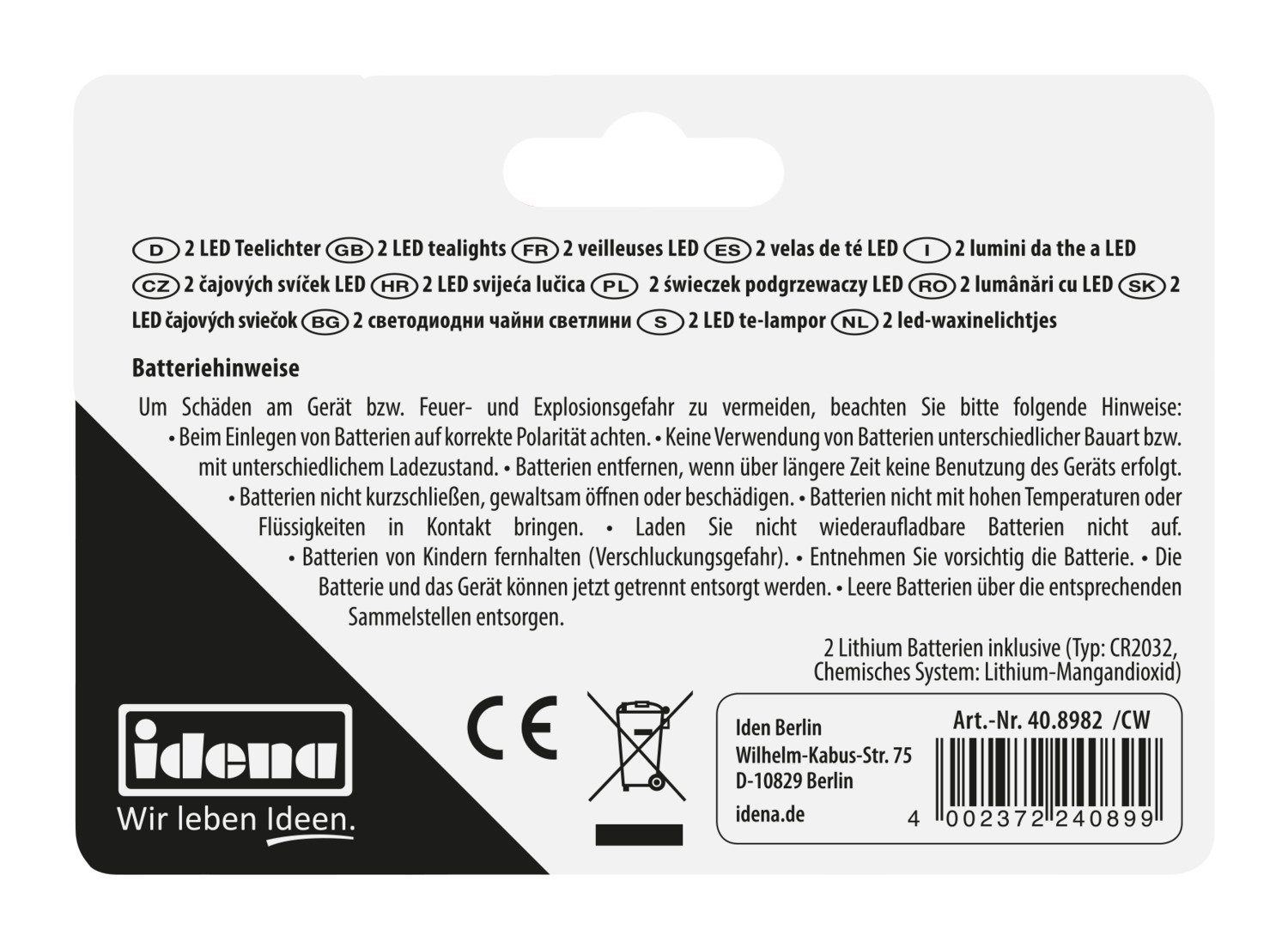 Idena LED-Kerze Idena 408982 - LED Teelichter, 2 Stück in Warmweiß, elektrische Kerzen
