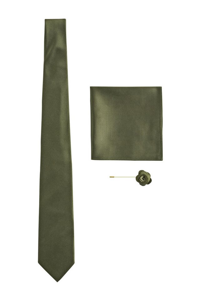 Next Krawatte Seidenkrawatte, Einstecktuch, Krawattennadel Set (3-St)