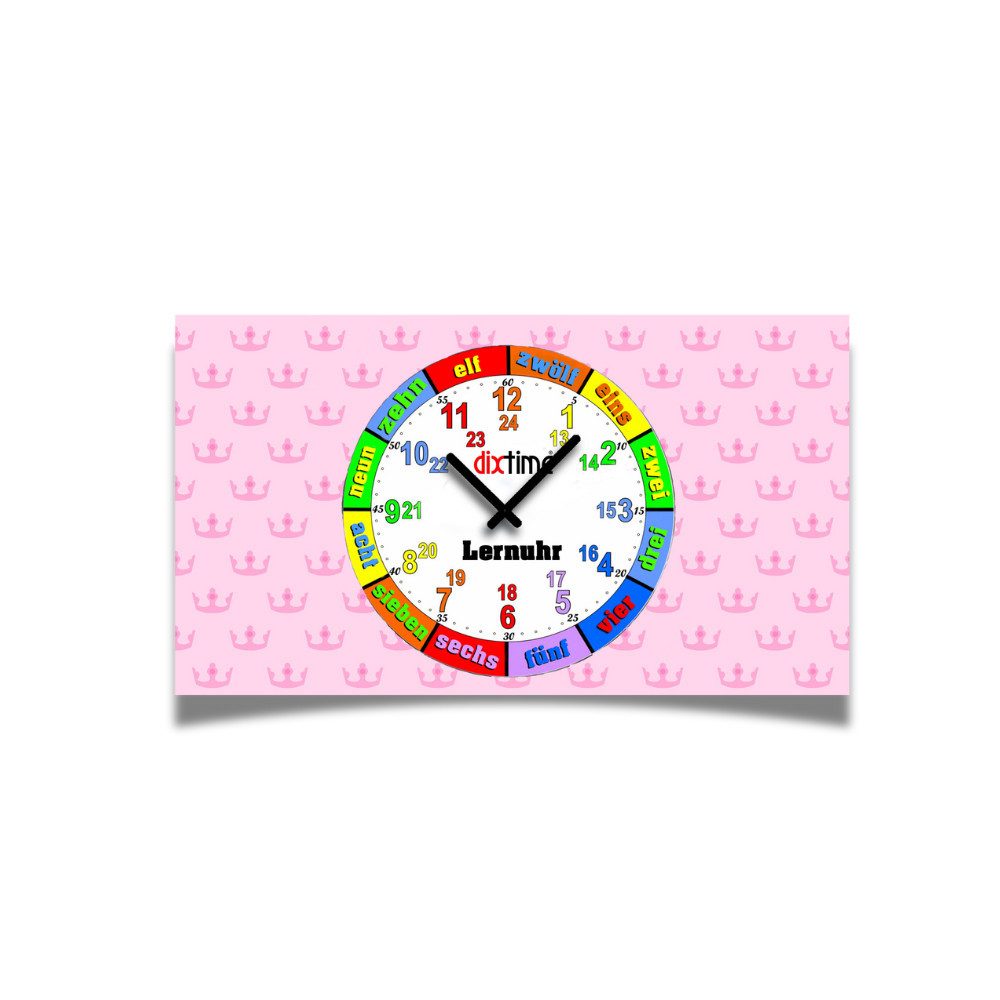 dixtime Wanduhr Rosa Krönchen Kinder-Lernuhr (Einzigartige 3D-Optik aus 4mm Alu-Dibond)