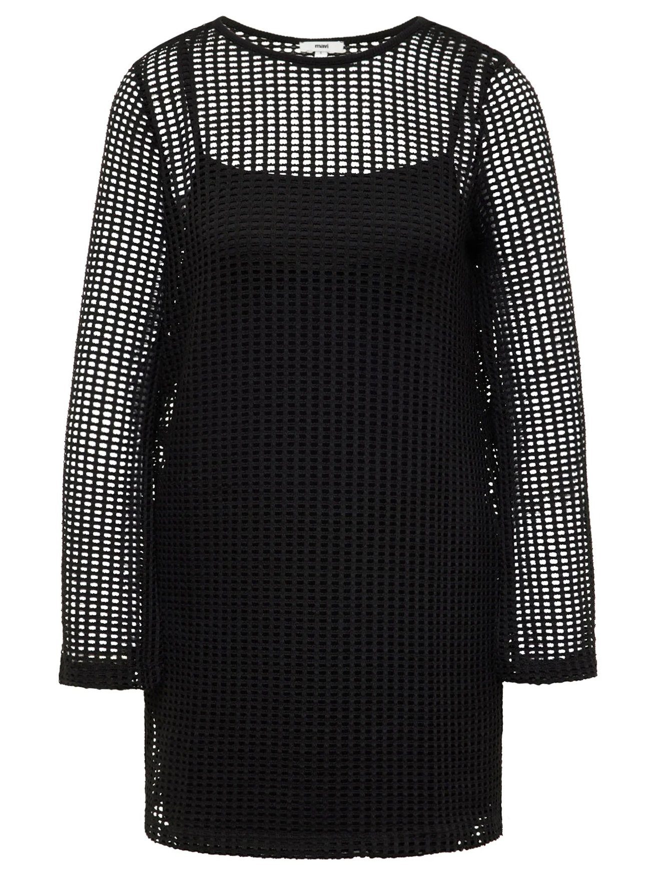 Mavi Shirtkleid 2-Lagiges Langarm Mesh Kleid DRESS (kurz) 5403 in Schwarz