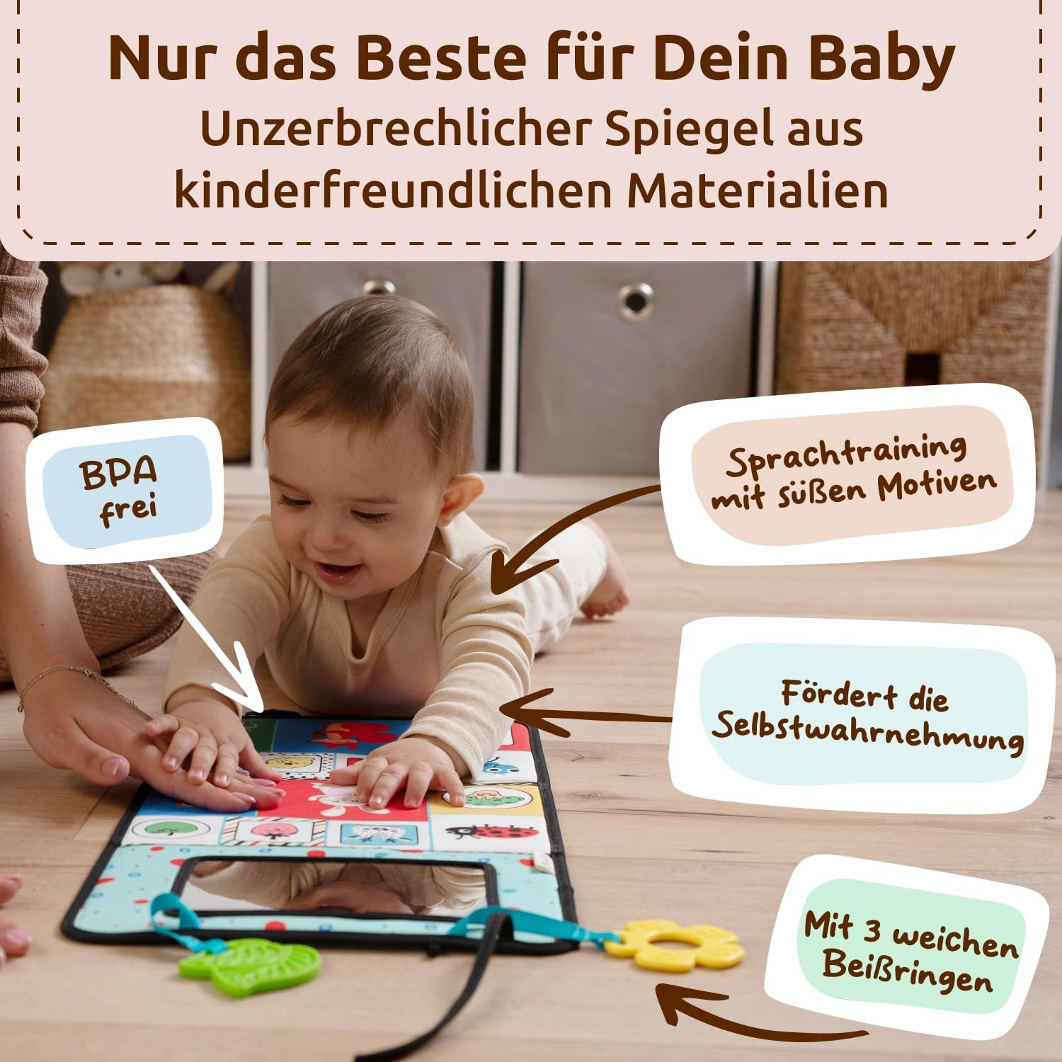 Mallie Babyspiegel Sensorik Baby Spiegel Spielzeug mit Bauchlage Knisterbuc günstig online kaufen
