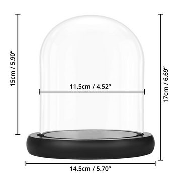 Belle Vous Dekoobjekt Black Glass Bell with Plate, 17 cm - Stylish Display, Deko Glasglocke mit Teller, schwarz, 17 cm