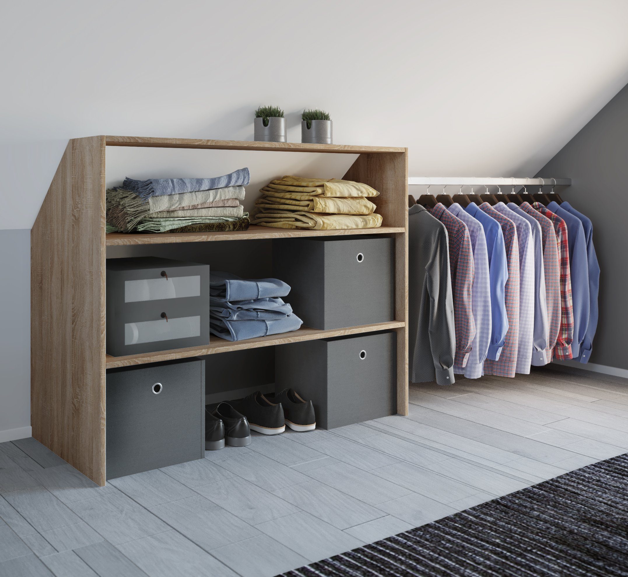 VCM Kleiderschrank Dacho I 90x100x50cm Holz Kleiderschrank, begehbarer Kleiderregal