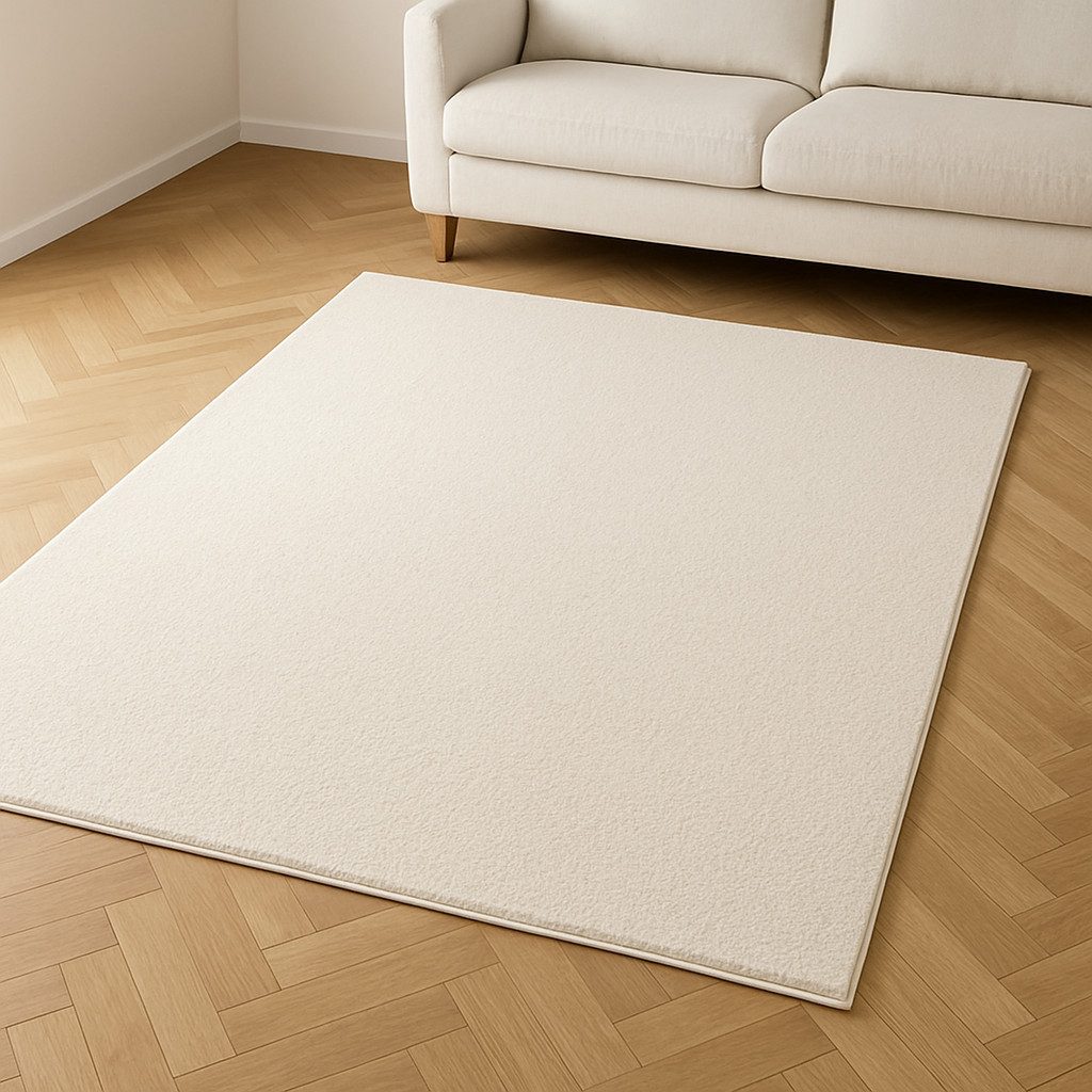 TaCa Home Teppich Kurzflor-Teppich Uni, quadratisch, Höhe: 9 mm, Wohnzimmer Schlafzimmer Esszimmer, creme - 240 x 240 cm