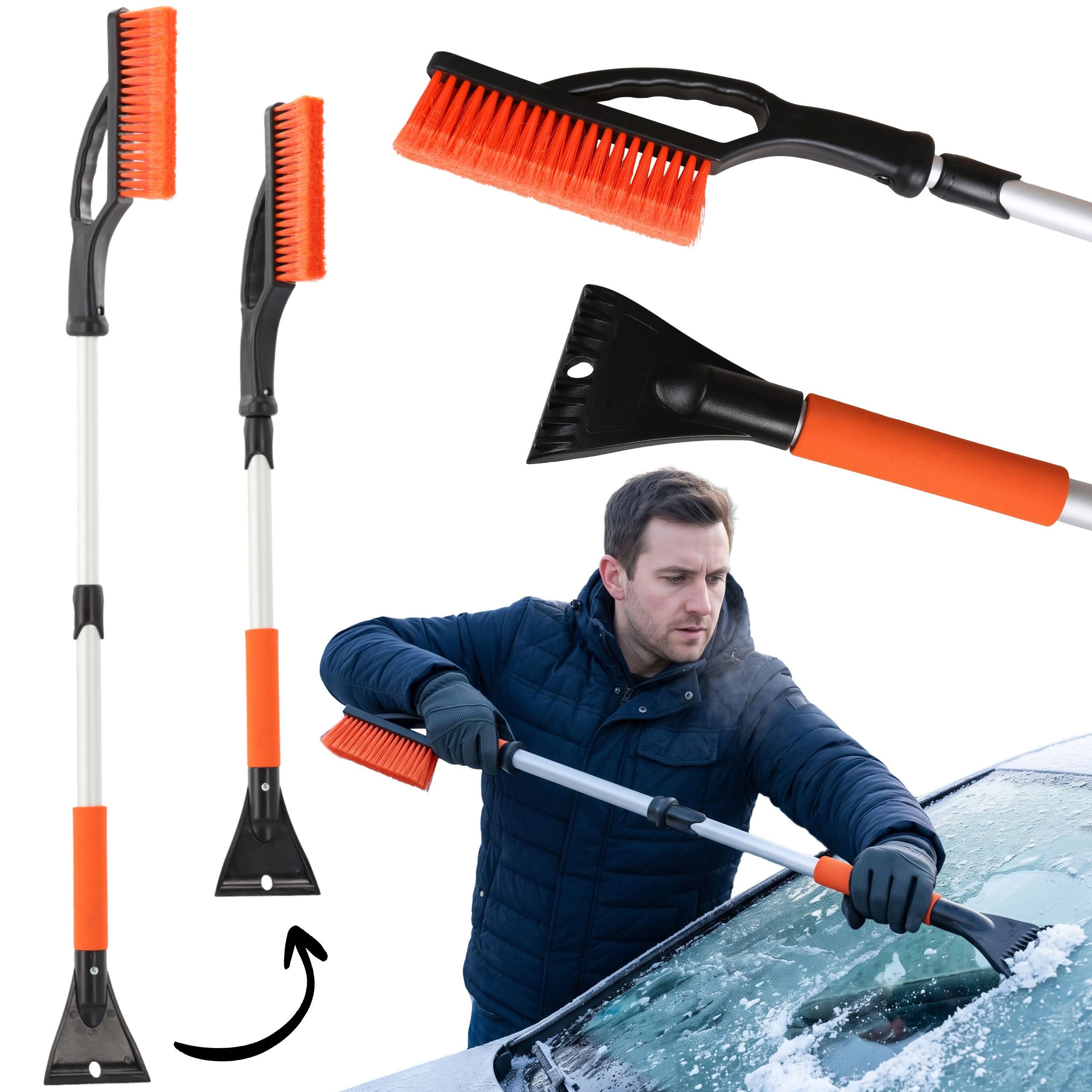 Sarcia.eu Eiskratzer LANGER Eiskratzer mit Schneebürste, TELESKOPISCH, 82–106 cm