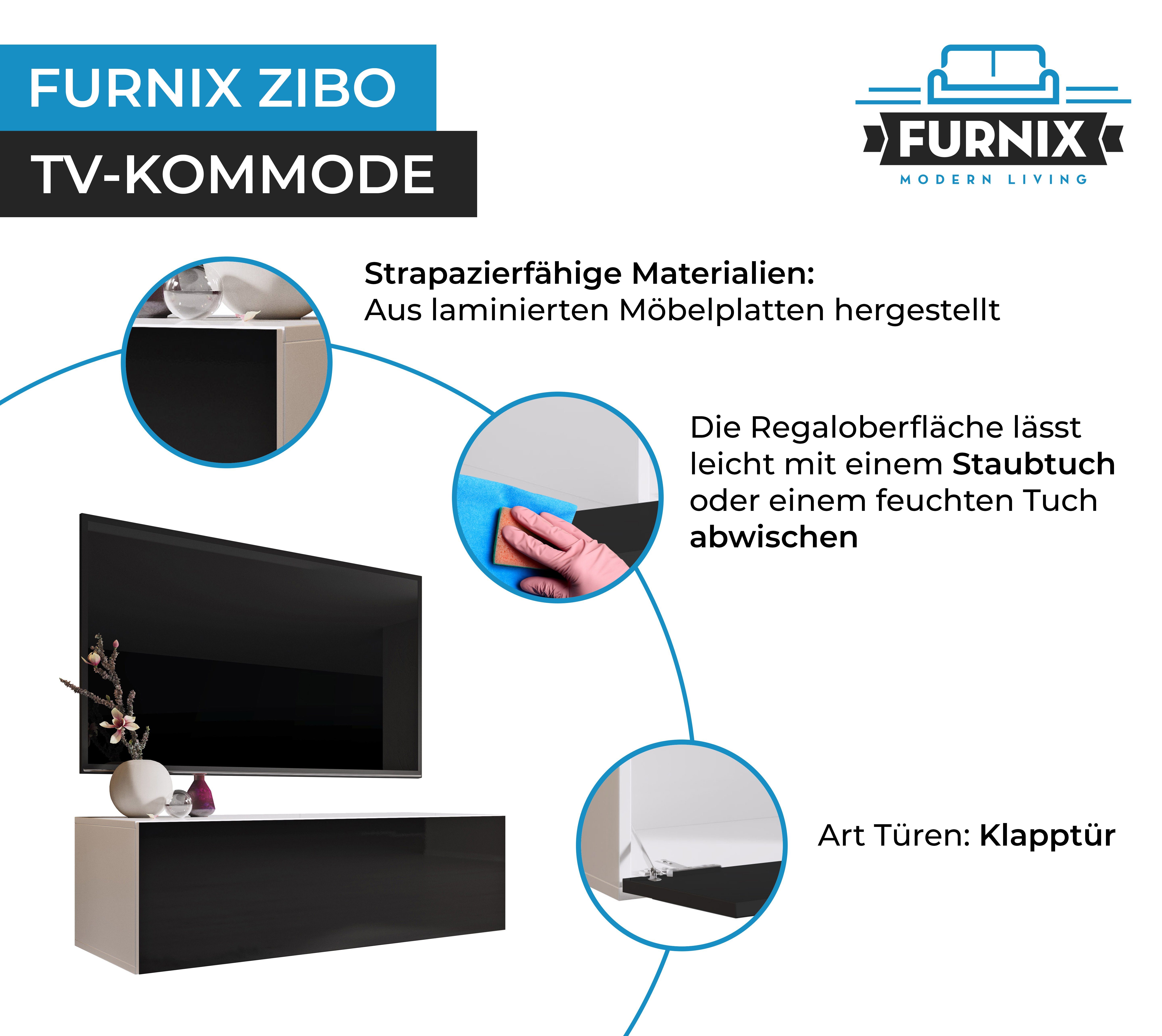 34 Hängeboard Höhe Breite Tiefe Lowboard 100 Furnix cm, in Loft Design, TV-Board cm cm, 40 Weiß 100 TV-Schrank ZIBO