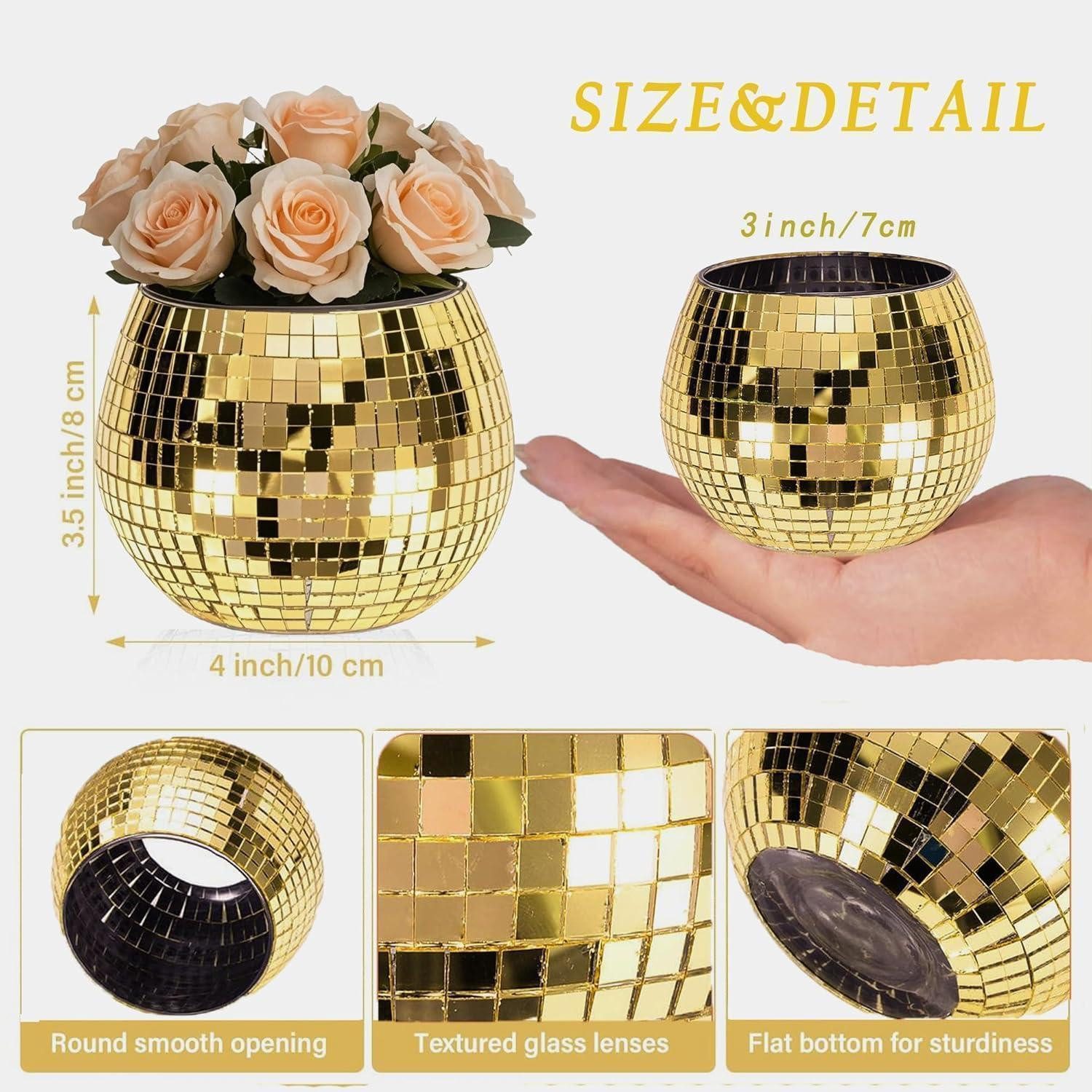 LuxusKollektion Blumentopf Blumentopf Discokugel Gold Mosaik Glas Vase Gold 8*10*10cm 3*4*4 inch