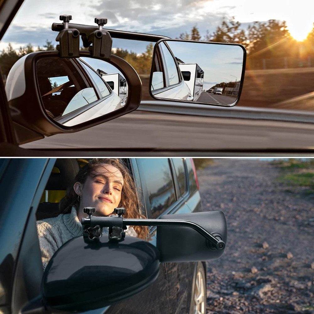 Mucola Autospiegel Caravanspiegel Wohnwagenspiegel universal Aufsatzspiegel Flachspiegel (Set, 2-St., Stück), links, rechts, inkl. Wasserwaage und Aufbewahrungstaschen