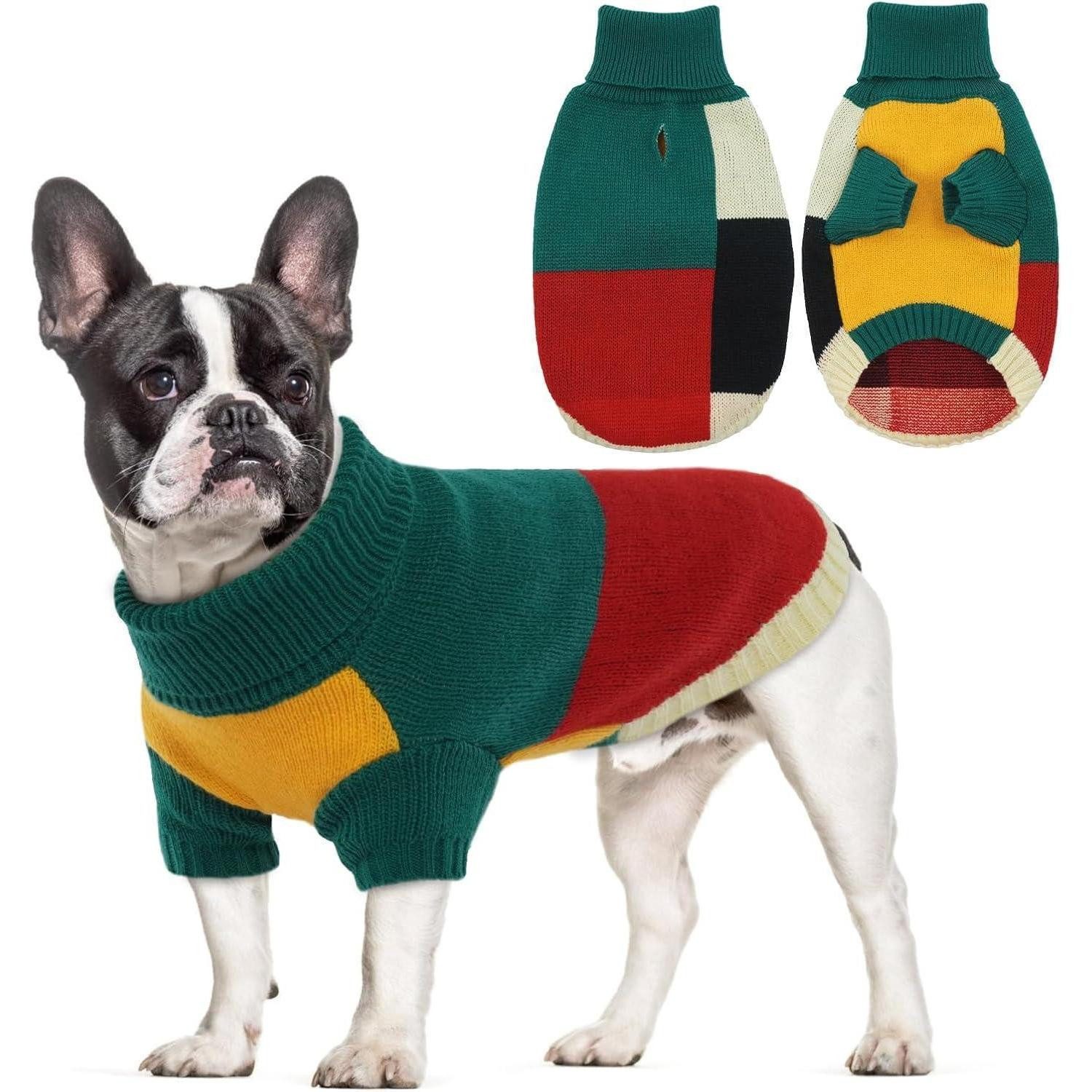Hjumarayan Hundepullover Hundepullover Rollkragen Farbblockierung Beine warm Grün L