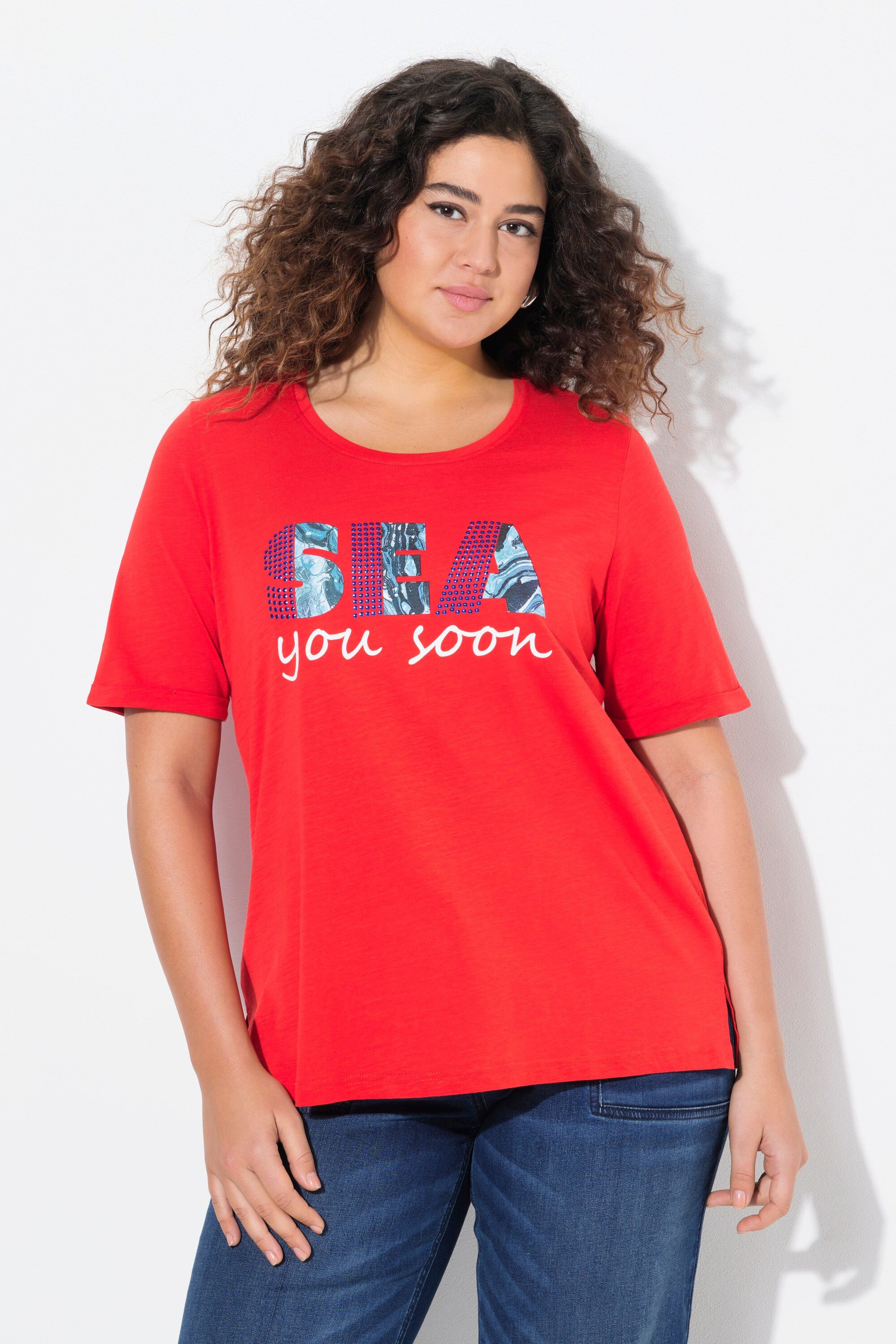 Ulla Popken T-Shirt T-Shirt Sea you soon Classic Rundhals Halbarm günstig online kaufen