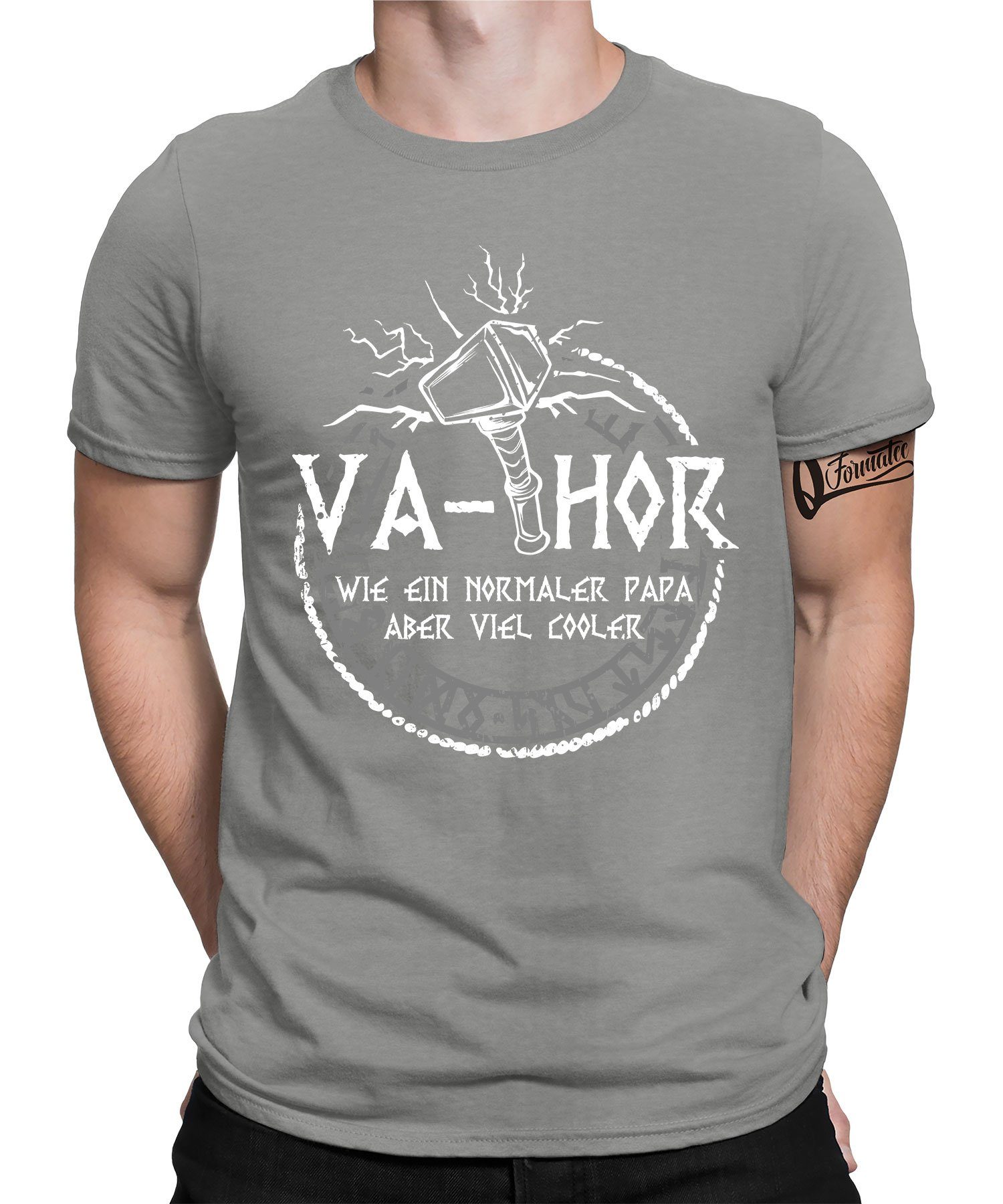 Quattro Formatee Kurzarmshirt Va-Thor Wikinger Viking - Papa Vatertag Vater Herren T-Shirt (1-tlg) Heather Grau