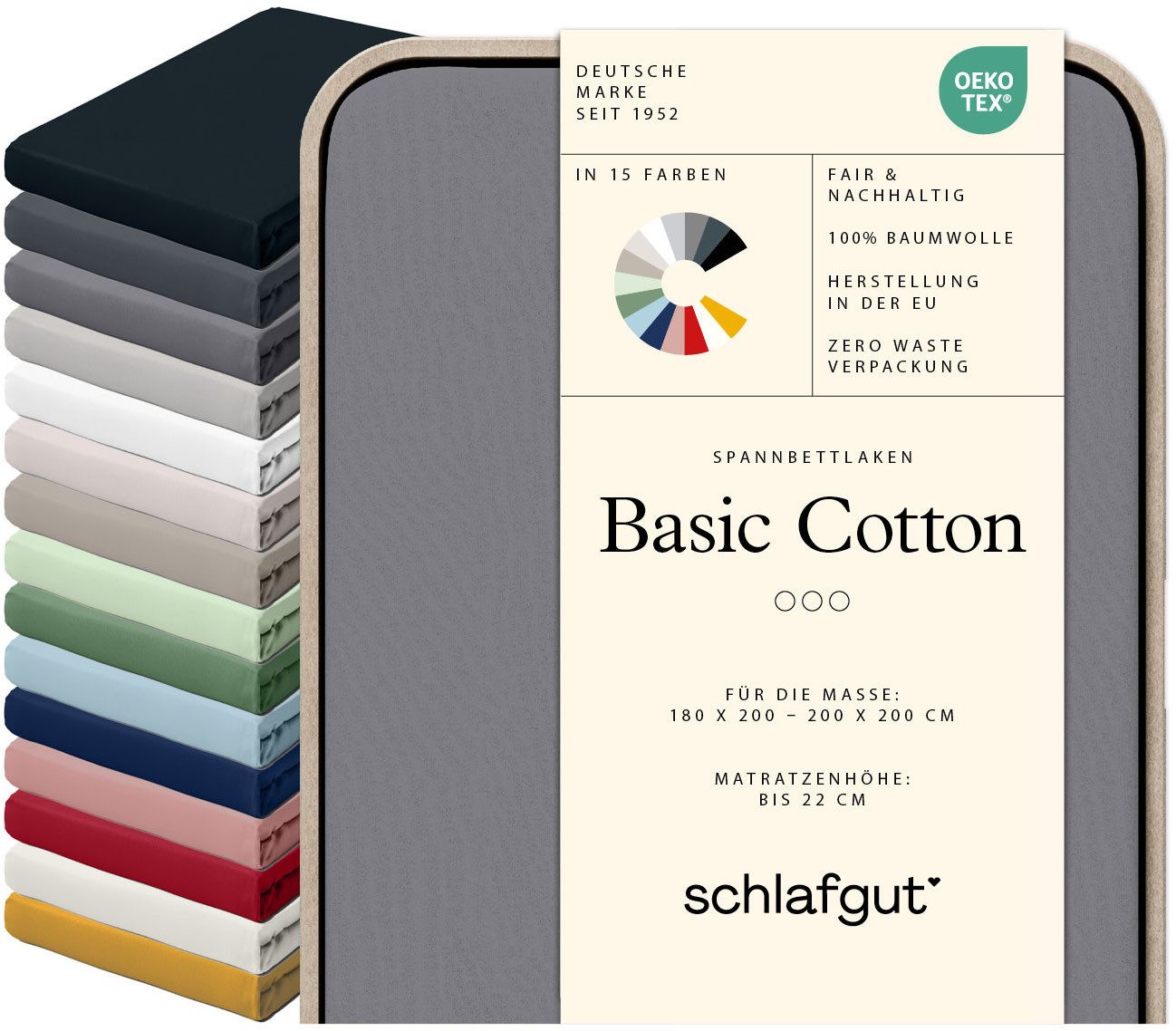 Schlafgut Spannbettlaken Basic Cotton Bettlaken, 160 g/m², 100% Baumwolle, günstig online kaufen