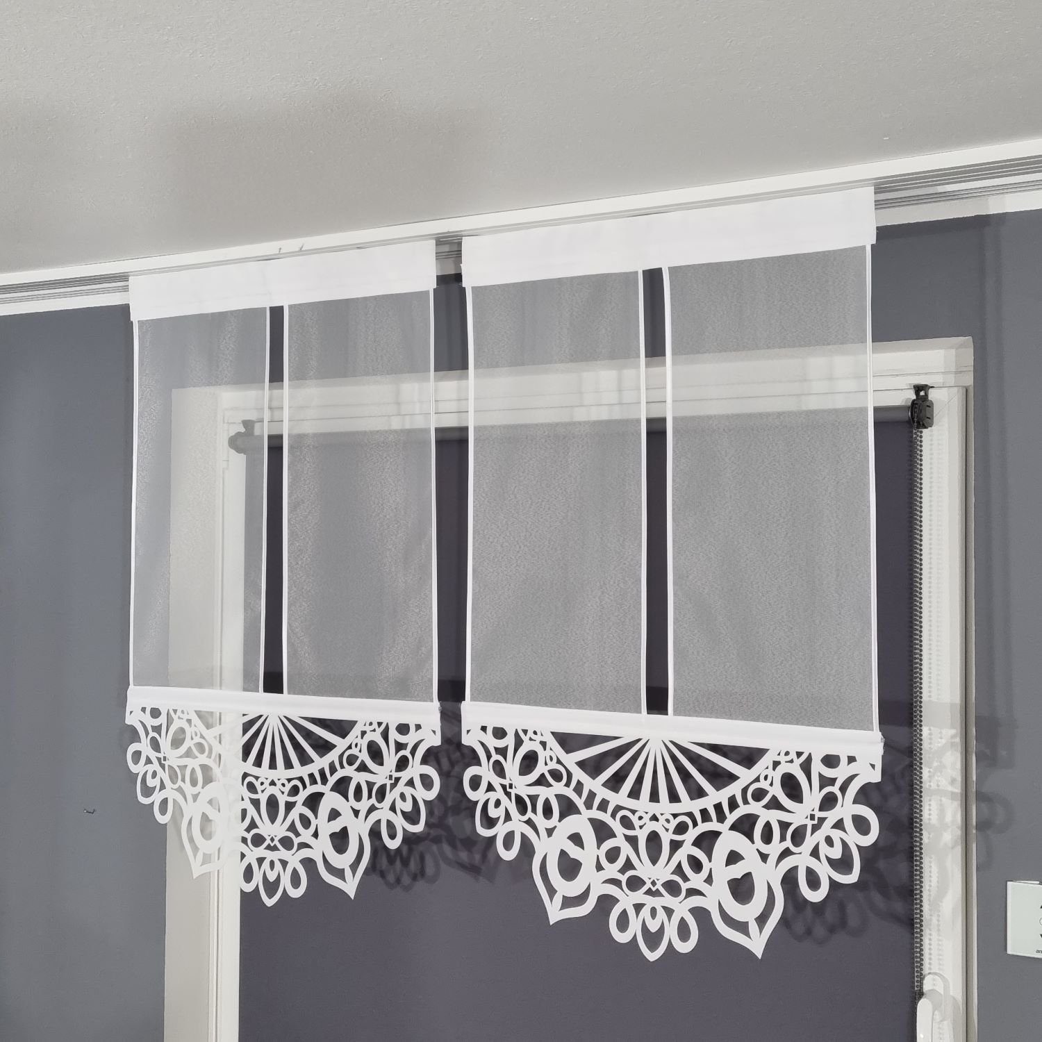 Gardinen by Justyna Scheibengardine 2er Grade Panel Kurz (2 St), Kräuselband, transparent, Voile, Fertiggardine, Paneele, Modern Styl