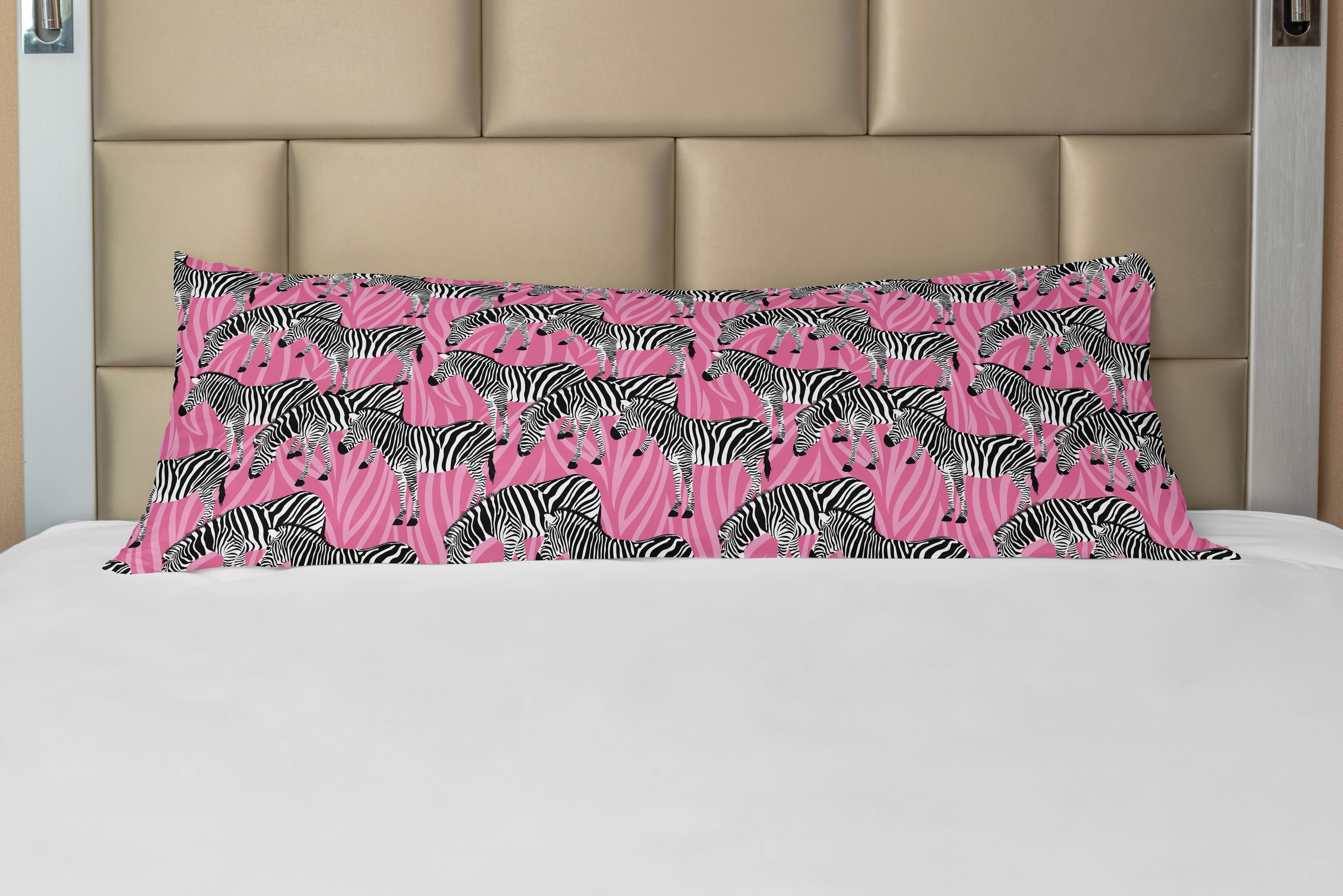 Abakuhaus, Tiere Deko-Akzent Pastell Langer rosa Kissenbezug, Wilde Seitenschläferkissenbezug Zebra