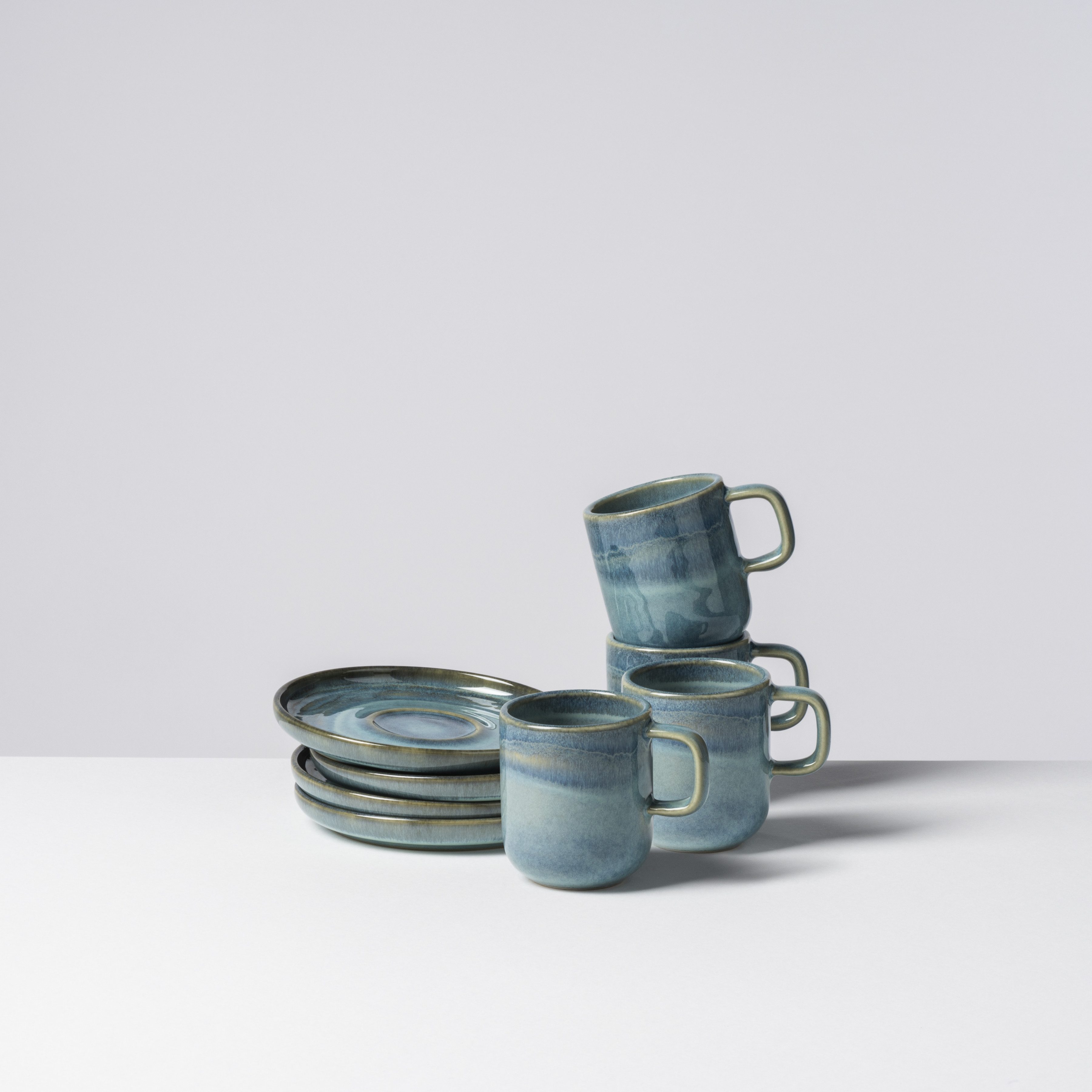 Gipfelstück Espressotasse Tiefer See, 8-tlg., Steinzeug, Scandi-Style, glänzende Reaktivglasur, jedes Stück ein Unikat