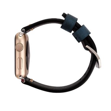 Wigento Smartwatch-Armband Echt-Leder Armband für Apple Watch Serie 1 / 2 / 3 38 mm Blau