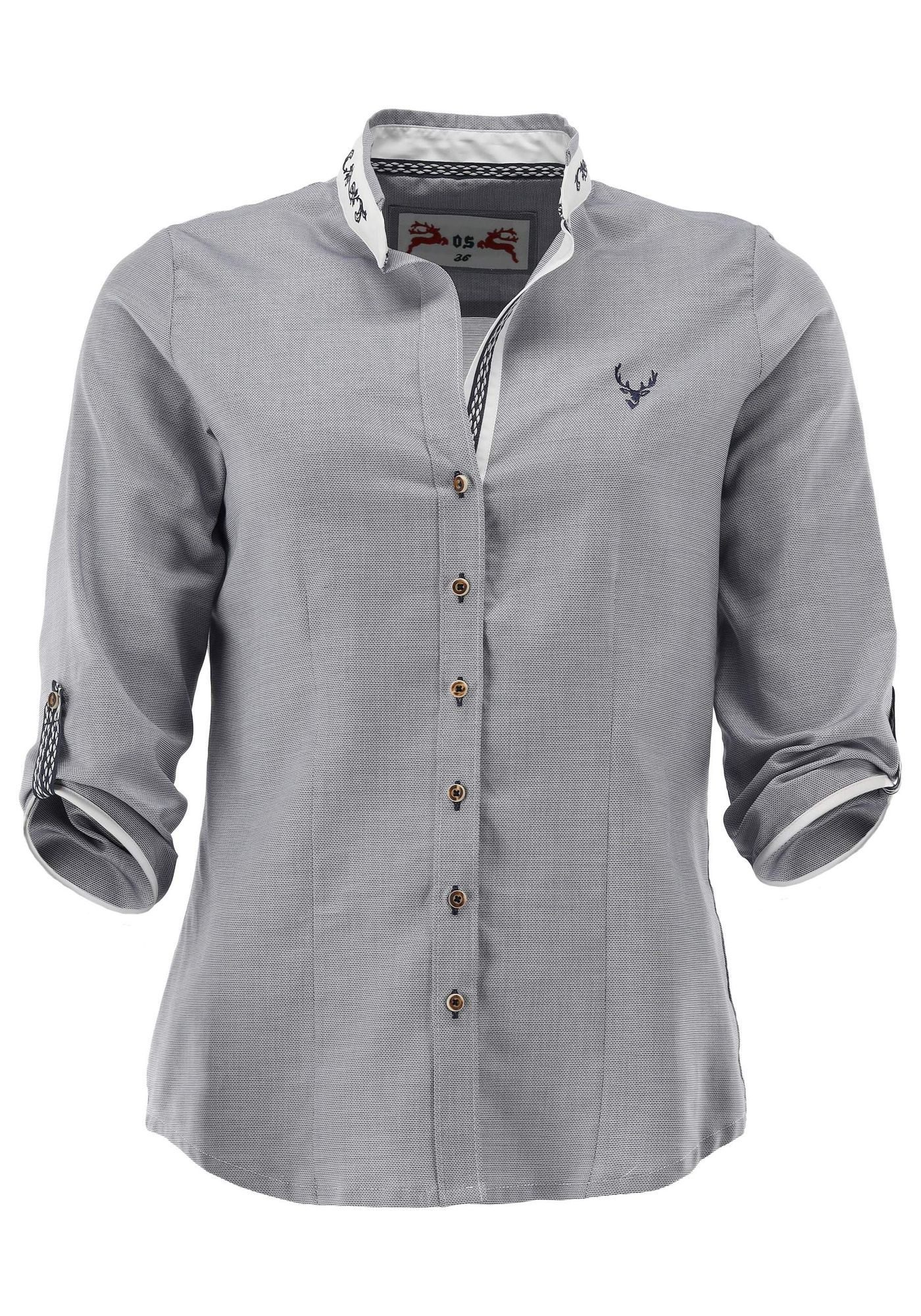 OS Trachten Trachtenbluse Prayan Tailliert, Stehkragen, V-Ausschnitt, 7/8-K günstig online kaufen