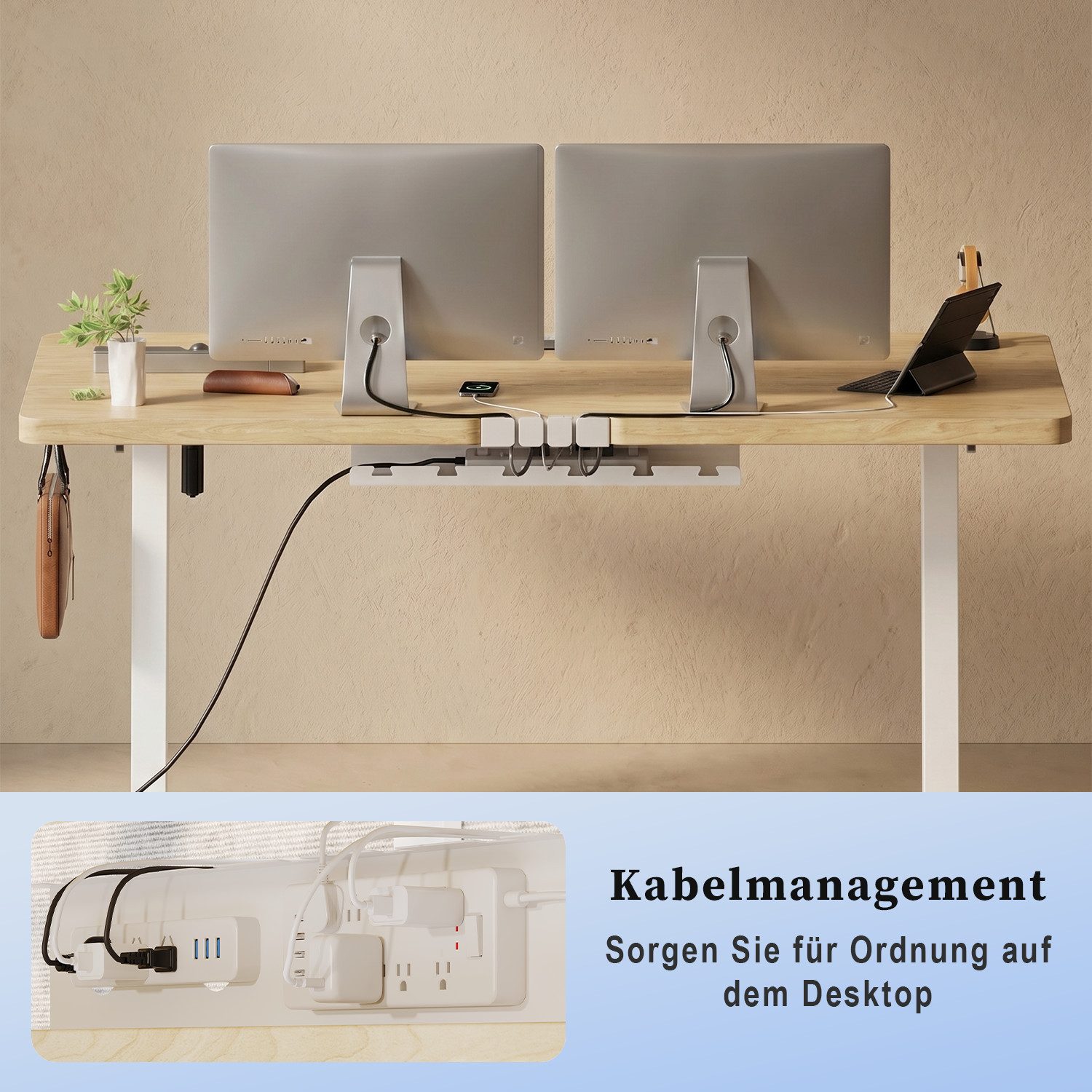 HOMALL Schreibtisch Tisch mit Speicherfunktion und Sitzpausen-Erinnerung, 18 mm dick (Maße 140x70/160x80,6-Tasten-Handsteuerung mit LED-Anzeige,mit Kabelmanagem – Bild 4 von 5