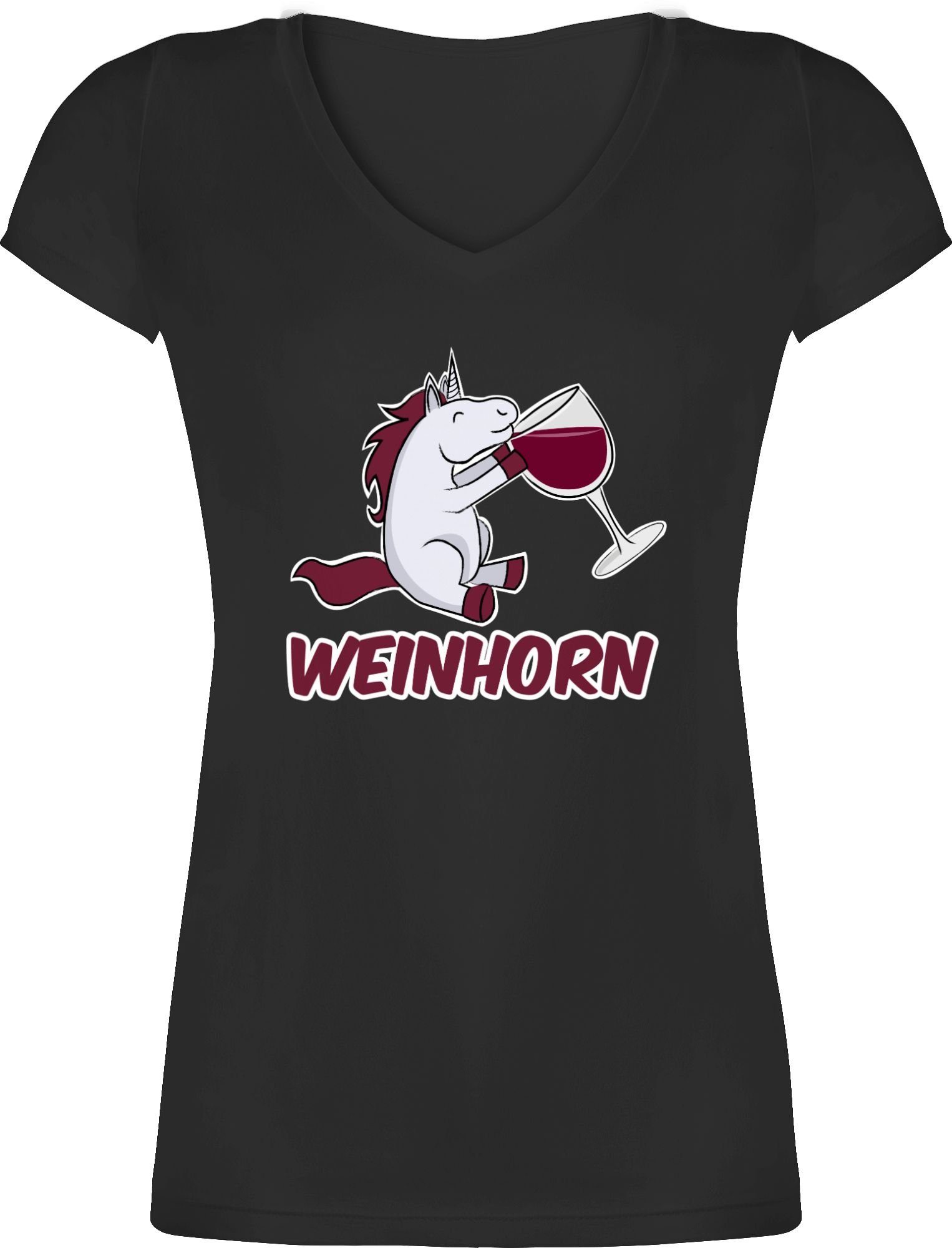 Damen Shirts Shirtracer T-Shirt Weinhorn - Einhorn Geschenk - Damen T-Shirt mit V-Ausschnitt Unicorn Einhörner Geschenke