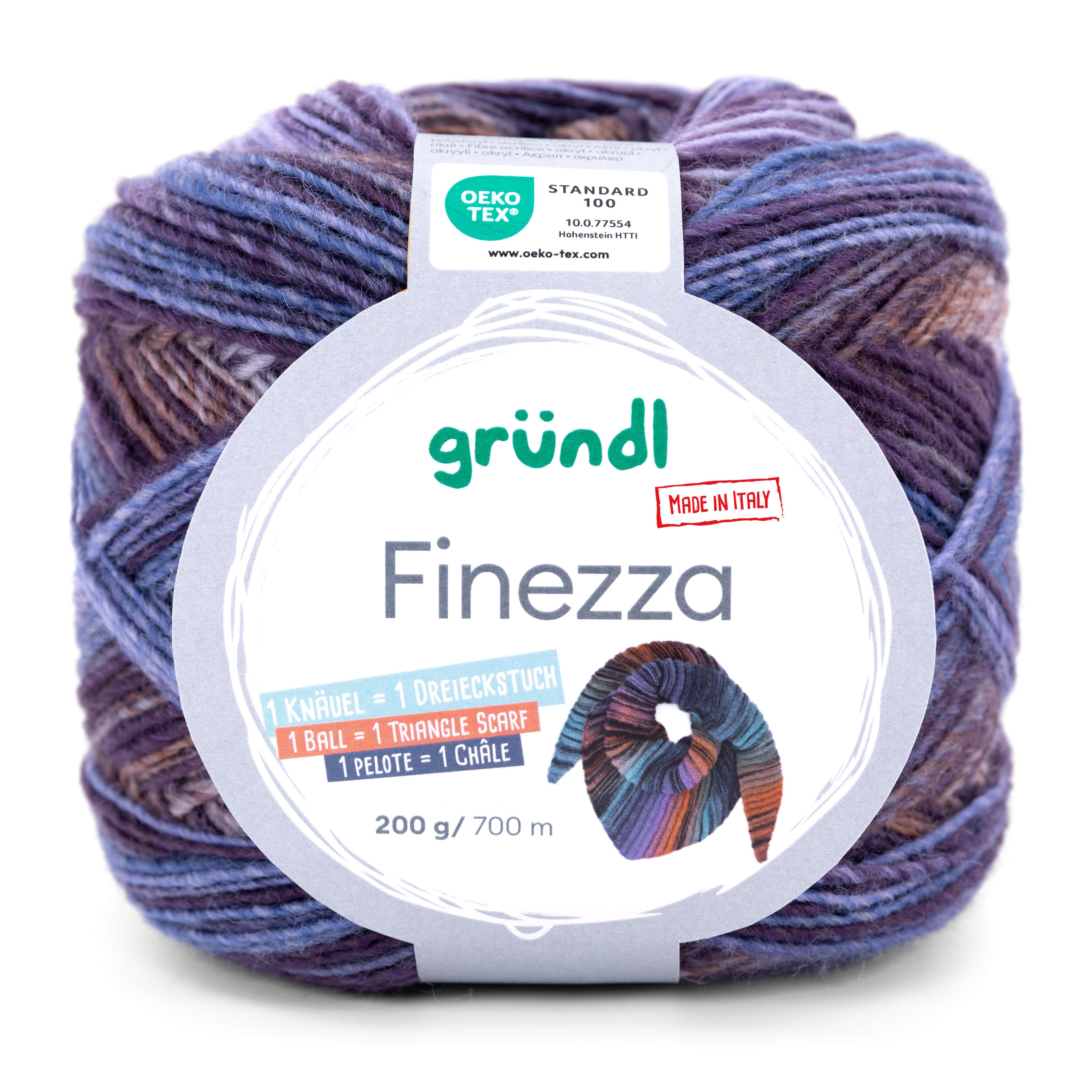 Gründl Finezza Wolle mit Farbvelauf + Anleitung Häkelwolle, 700,00 m (1 Knäuel = 1 Tuch, Farbverlaufswolle Strickgarn, Strickwolle, Handstrickgarn), 55% Wolle, 45% Polyacryl